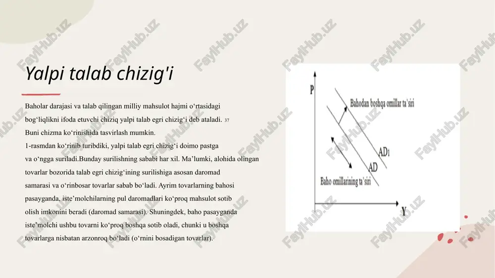 imi sifatida qo‘llaniladi. baholarning yuqori darajasi ishlab chiqaruvchilarga qo‘shimcha mahsulot ishlab chiqarishga rag‘bat yaratadi va aksincha past baholar mahsulot ishlab chiqarish hajmini qisqarishga olib keladi. shuning uchun ham milliy ishlab chiqarish hajmi bilan baholar darajasi o‘rtasida to‘g‘ri aloqa mavjud. yalpi taklifning keyns kesmasida milliy ishlab chiqarishning haqiqiy hajmi uning potensial hajmidan, ya’ni to‘liq bandlik sharoitida erishishi mumkin bo‘lgan hajmidan kamdir. keyns kesmasi yalpi taklif egri chizig‘ining keyns kesmasida iqtisodiyotni nisbatan qisqa muddatda amal qilishini xarakterlaydi. bu kesmada yalpi taklifni tahlil qilish quyidagi shartlarga tayanadi: iqtisodiyot ishlab chiqarish omillari to‘liq band bo‘lmagan sharoitda amal qiladi; baholar, nominal ish haqi qayd etilgan, bozor tebranishlaridan juda kam ta’sirlanadi; real miqdorlar (ishlab chiqarish, bandlilik, real ish haqi) harakatchan va bozor tebranishlaridan tez ta’sirlanadi klassik kesma vertikal yoki klassik kesmada iqtisodiyot to‘liq bandlik sharoitiga yoki ishsizlikning tabiiy darajasi sharoitiga erishgan vaziyatni ko‘ramiz. iqtisodiyot egri chiziqning bu kesmasida o‘zining ishlab chiqarish potensiali darajasida bo‘ladi bu shuni …