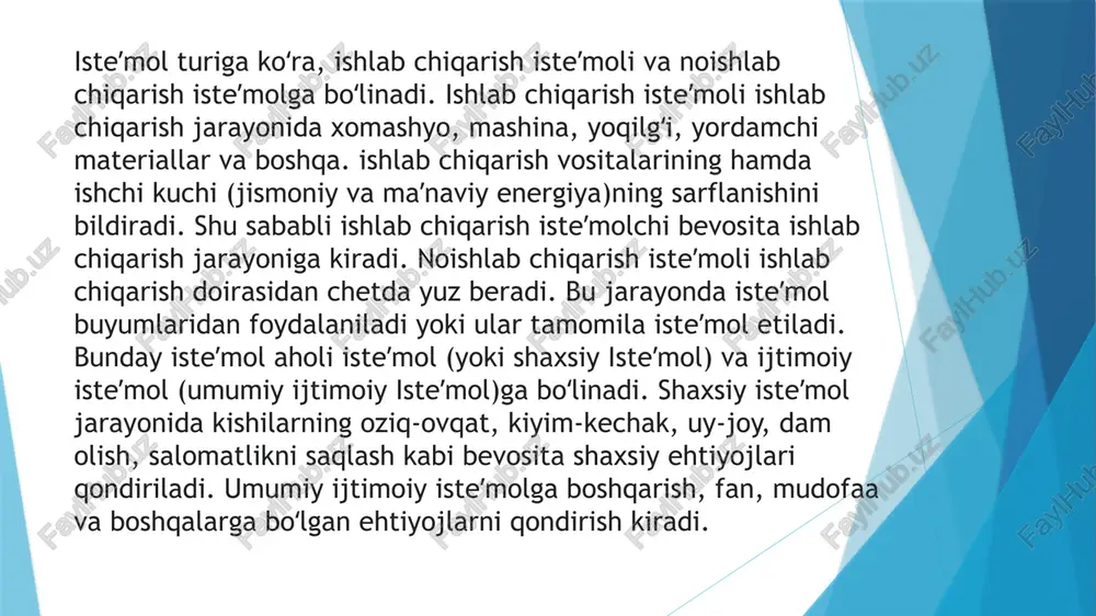 di. shunga ko’ra yalpi va sof investitsiyalarni bir biridan farqlash zarur. yalpi investitsiyalar- joriy yil davomida iste’mol qilingan asosiy kapitalni qoplashga mo’ljallamngan hamda iqtisodiyotdagi kapital hajmiga har qanday sof qo’shimchalardan iborat barcha investitsion tovarlarni ishlab chiqarishga aytiladi sof investitsiyalar- esa joriy yil davomida qo’shimcha ravishda jalb qilingan investitsion tovarlardan iborat. investitsiya sifatida pul, qimmatli qogʻozlar (aksiya, obligatsiya, sertifikat, veksel), yer, bino, inshoot kabi boyliklar, intellektual mulk boʻlgan ilmiy kashfiyotlar, ixtirolar va b. ishlatiladi. investitsiya loyihalariga mablagʻ qoʻyuvchilar — investorlar davlat, kompaniya, korxona, chet ellik fuqarolar, aholi va boshqalar boʻlishi mumkin. etiboringiz uchun raxmat! image1.png image2.png image3.png image4.png image5.png image6.png 4&2 #3.) =<) aw se da /docprops/thumbnail.jpeg saal an a ve