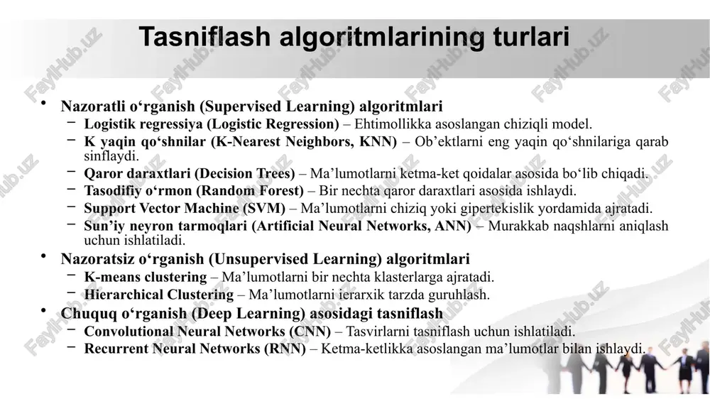 di masalan, kredit skoring. kredit skoring — bu jismoniy yoki yuridik shaxsning kredit olish uchun to'lov qobiliyatini baholash jarayonidir. kredit skoring jarayonida matematik va statistik modellar, masalan, logistik regressiya yoki mashinali o‘qitish algoritmlari keng qo‘llaniladi. bu jarayon banklar, moliyaviy institutlar yoki kredit byurolari tomonidan qo'llanib, qarz oluvchiga qarz berish yoki bermaslik qarori qabul qilinadi. ko'pgina mustaqil omillar mavjud: insonning yoshi, daromad darajasi, kasbi. va qaram o'zgaruvchi: odamga qarz beriladimi yoki yo'qmi. u bashorat qiluvchilarga asoslanadi va faqat ikkita qiymatni oladi: "ular beradilar" yoki "bermaydilar". yuqoridagi misolda ikkilik logistik regressiya, agar zarur mustaqil omillar ma'lum bo'lsa, odamga qarz berish ehtimoli qanchalik yuqori ekanligini tushunishga yordam nima uchun logistik regressiyadan foydalanish kerak logistik regressiya statistikadan kelib chiqadi. u olimlar, matematiklar, muhandislar - statistik bashorat qilish, masalan, tajriba natijalarini bashorat qilish kerak bo'lgan har bir kishi tomonidan ishlatilgan. xozir qo'llash sohalari ancha katta: mashinali o‘qitish - ml muhandislari bashorat qilish va tasniflash muammolari …