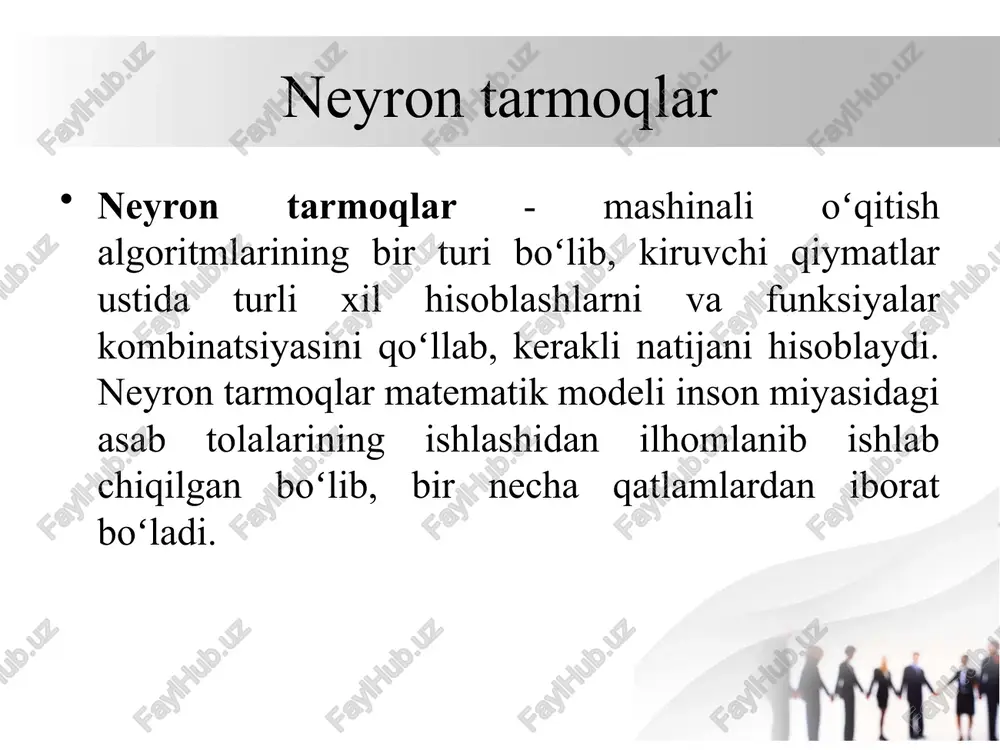 siyatlari kabi bir nechta turli formatlarda kiritishni qabul qiladi. yashirin qatlam oddiy hisob-kitoblar orqali yashirin naqsh va xususiyatlarni topish uchun javobgardir. neyron tarmoq arxitekturasi chiqish qatlami barcha hisob-kitoblarni umumlashtiradi va xulosa, harakat va / yoki prognoz ko'rinishida javob beradi. agar javob to'g'ri bo'lsa yoki shunchaki ma'lum bir "to'g'rilik" chegarasidan yuqori bo'lsa, neyron tarmoq uni bergan hisob-kitoblarni ("neyronlar") "mustahkamlaydi". va aksincha. ai tomonidan qaysi neyron tarmoq arxitekturasi eng ko'p qo'llaniladi? konvolyutsion neyron tarmoqlari- ular tasvirni tasniflash uchun juda foydali, chunki ular tasvirni aniqlash va tasniflash uchun foydali bo'lgan rasmlardan tegishli xususiyatlarni olishlari mumkin. yangi shaklni yaxshi prognoz qilish uchun muhim bo'lgan xususiyatlarni yo'qotmasdan qayta ishlash osonroq. perseptron u faqat bitta neyrondan iborat va sun'iy neyron tarmog'ining eng oddiy shaklidir. perseptron-(lotincha perceptio - idrok etish)degan ma`noni bildiradi perseptron perceptron neyron tarmog'ining eng asosiy arxitekturasi bo'lib, u bir qatlamli neyron tarmog'i sifatida ham tanilgan. perceptron ikkilik tasniflash masalalari uchun maxsus ishlab chiqilgan tarix …