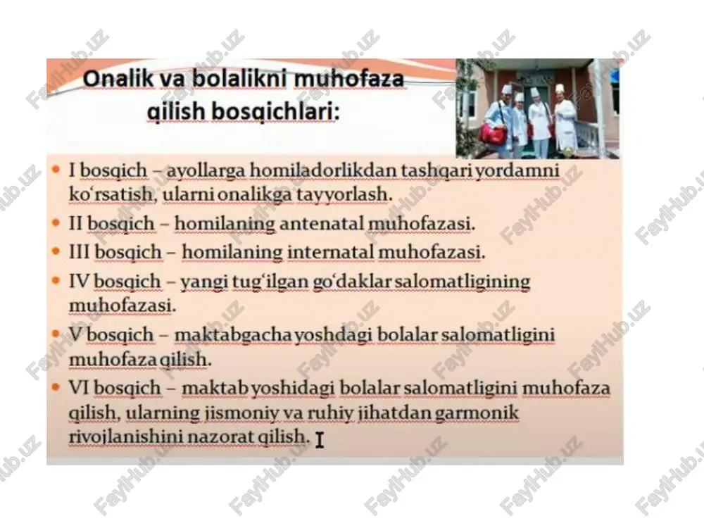 onadan sog‘lom bola tug‘iladi. 2008 yil “yoshlar yili’; 2013yil “sog'lom avlod yili’; 2016 yil esa “sog’lom ona va sog'lom bola yili” deb e'lon gilindi. kelayotgan avlodni sog'lomlashtirish, tibbiy ikomillashtirish bo'yicha “sog‘lom avlod uchun” (1998) kabi gator davlat dagturlari qabul gilindi. xizmat taha yuyh oouaanm maxcysotiiap eat a papi mua yayx kysnap vail 5 tyee cane ==] \-- yaka yuyn -_ —— ui : esr = w tepy yuyu eq we seem cyaknap anenci, 100 éw 4 a @aon typmyw tap3sn 1 s0éw 1 ewnuk xuccn ontumusy u eal mesa- | ca6sapotnap 40 éu "4 maxcynotnapn + saxwn yitky kyn ayetnap \ a 20 gu ve 1 tawa i . kypwhnwra \_ fe erapnuya i abth6op cys wun oéw inson salomatligini asrash va mustahkamlashning asosiy tarkibiy qismi sifatida e’tibor | qaratiladi. respublikamizda @ reproduktiv salomatlikni asrash bo‘yicha qator me’yoriy hujjatlar qabul qilingan. reproduktiv (lot. re-tiklanish, takrorlanish ma’nosida, produco - yarataman). o …