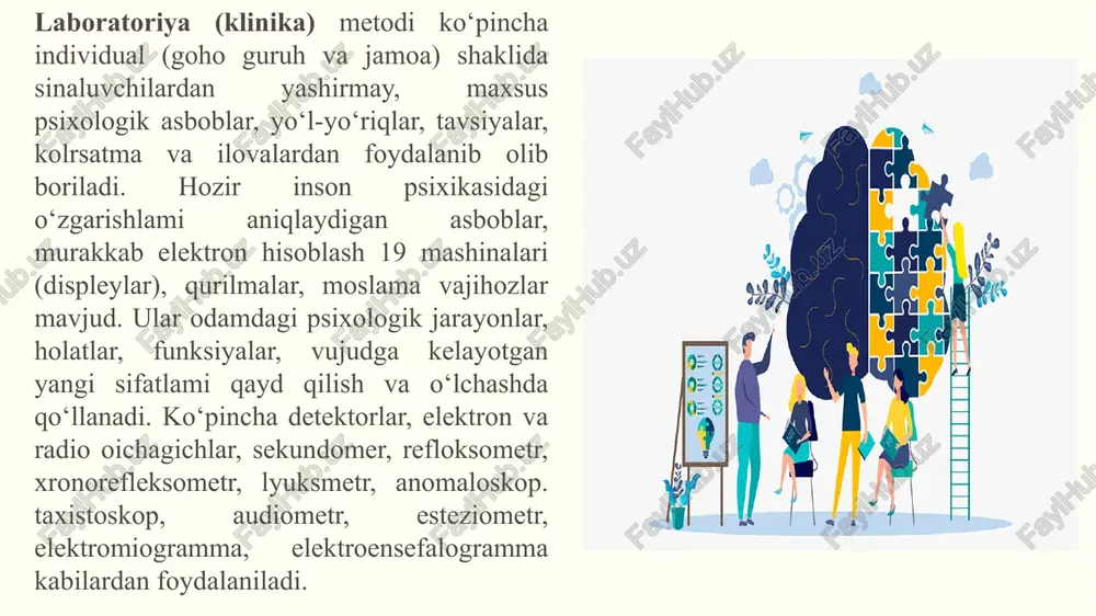 r, ehmlar ana shu izlanishlaming dastlabki samarasi hisoblanadi. insonnnng ontogenezida psixik rivojlanishini mukammal bo’lmasa-da, ochib berish imkoniyatiga ega bo"lgan umumiy, nazariy qoidalar, ya’ni prinsiplar mavjud. ana shu prinsiplar asosida turli yosh va jinsdagi odamlarda olib boriladigan iimiy tadqiqot ishlarida metodologik va metodik xatolarga kamroq yo’l qo‘yiladi. shunday ishlarda inson tug‘ilganidan urnrining oxirigacha qanday o‘zgarib borishi to‘g‘risida ma'lumot to’plash mumkin. umuman, psixologiyada inson psixikasini tadqiq qilish metodlarining turli tasnifi mavjud. bunga sobiq ittifoq psixologi b.g.ananevni tavsiya qilgan klassifikatsiyasiga asoslangan metodlarini misol qilish mumkin. b.g.ananev psixikani o‘rganish metodlarini to‘rt guhga ajratib, ularni tashkiliy, empirik (amaliy), natijalanii qayta ishlash yoki statistik natijalarni sharhlash metodlari deb nomlagan. bu guruhlar o‘zining maqsad va vazifasi bo‘yicha yana bir nechta toifa hamda turlarga bo‘linadi. tadqiqot metodlarining birinchisi, ya’ni tashkiliy guruhi o‘z ichiga qiyoslash, longityud (uzluksiz), kompleks (ko‘pyoqlama) deb atalgan turlarni oladi. qiyoslash metodi turli yoshdagi odamlaming bilish jarayonlari, shaxs xususiyatlari, bilimlarni o‘zlashtirishi, aqliy qobiliyati, salohiyati, rivojlanish dinamikasi, …