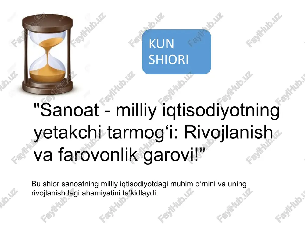 ri: sanoatning milliy iqtisodiyot va sanoatning turli tarmoqlarida jamiyat rivojiga ta'siri, ish o'rinlari mahsulotlarni ishlab chigarish yaratish, muhitga ta'siri. usullari va texnologiyalari. sanoat strategiyalari: sanoatni resurslarni boshqarish: xom rivojlantirish va raqobatbardoshligini ashyo, energiya, mehnat va oshirish uchun strategik rejalashtirish kapital resurslarining samarali va innovatsiyalar. taqsimlanishi va boshqarilishi. iqtisodiy tahlil: sanoat korxonalarining iqtisodiy faoliyatini tahlil gilish, xarajatlar, foyda, rentabellik va samaradorlikni o'rganish. “sanoat iqtisodiyoti” fanining boshqa fanlar bilan bog’liqligi iqtisodiyot: ekologiya: umumiy moliya: menejment: muhandislik: sanoat iqtisodiy sanoat sanoatni texnologik eelimnerine nazariyalar va | korxonalarini | boshqarish va j jarayonlar va trof- printsiplar ng moliyaviy tashkil etish ishlab ‘ hit sanoat boshqaruvi strategiyalari, chiqarish oe : faoliyatini va kadrlarni usullarining barqaror tushunishga investitsiyalar boshgarish takomillashuv ivoilanish yordam ini o'rganadi. usullari. i. rvoyranist beradi. masalalari. yuqoridagilardan tashqari quyidagi fanlar bilan ham uzviy bog’liq: ekonomiks iqtisodiy nazariya makro va mikroiqtisodiyot iqtisodiy statistika mehnat iqtisodi marketing buxgalteriya hisobi va audit moliya-kredit korxona iqtisodiyoti sanoat …