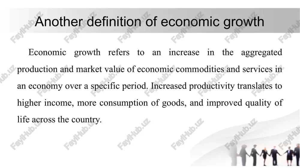 and confidence. legal and regulatory framework – strong property rights, contract enforcement, and business-friendly regulations promote growth. financial system development – efficient banking and capital markets ensure adequate funding for businesses and innovation. economic policies – sound fiscal and monetary policies maintain stability and support long-term growth. d. external factors foreign direct investment (fdi) – brings in capital, technology, and employment opportunities. global economic trends – trade relations, foreign markets, and global economic conditions impact growth. climate and environmental conditions – natural disasters, climate change, and sustainability practices influence long-term growth potential. 1990 1995 2000 2005 2010 2015 2016 2017 2018 2019 2020 2021 651,42 585,93 558,23 546,78 1742,35 2753,97 2704,68 1916,76 1597,07 1784,01 1749,66 1983,06 the growth of gdp per capita (us$) in uzbekistan from 1990 to 2023. https://data.worldbank.org/indicator/ny.gdp.pcap.cd?locations=uz 1990 1995 2000 2005 2010 2015 2016 2017 2018 2019 2020 2021 13 360 607 918 13 350 468 917 …