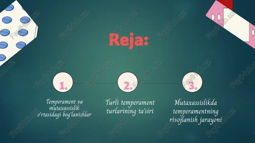 lib, bu xususiyatlar mutaxassisning muvaffaqiyatiga ta'sir qiladi. masalan, sangvinik temperamentga ega bo'lgan insonlar ko'pincha ijodiy g'oyalar bilan to'ldiriladi va jamoada samarali ishlaydi. shuningdek, temperamentning ijobiy va salbiy ta'sirlari professional shakllanish jarayonida muhim rol o'ynaydi. swot tahlili orqali temperamentning kuchli tomonlari, masalan, qat'iyat va moslashuvchanlik, va zaif tomonlari, masalan, stressga chidamliliksizlik, ko'rsatilgan. shu bilan birga, temperament va professional muvaffaqiyat o'rtasidagi bog'lanishlar misollar bilan tasdiqlangan. e'tiboringiz uchun rahmat 🤗 image1.png image2.png image19.jpeg image3.png image4.png image5.png image14.png image15.png image16.png image17.png carnival