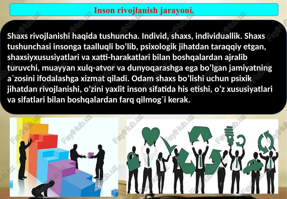 r ijtimoiy sifatlar tarkib topib, ilmiy asoslangan mustaqil fikr shakllanadi. ijtimoiy taraqqiyot tashqi va ichki, boshqariladigan va bosh qarilmaydigan omillar bilan kishiga ijobiy ta’sir etish, ya’ni shaxsning shakllanish jarayoni. insonning ijtimoiy taraqqiyotida maqsadga yo‘naltirilgan ta’lim-tarbiya etakchi o‘rinni egallaydi. pedagogik faoliyat jamiyatning ta’lim-tarbiyaga bo‘lgan ehtiyojini qondirish maqsadida umuminsoniy sifatlar va fazilatlarni shakllantirishni ilmiy asoslangan reja-dasturga muvofiq amalga oshirish, ya’ni avlodni hayotga tayyorlaydigan ijtimoiy zarur faoliyat turi. according to the plan, the generations to prepare a social activity.educational process - teachers or tutors, students or schools between information and knowledge, training, decent, well functioning relations system.pedagogical principles (principles) through the relationship between the teacher and the students of knowledge, size and content, as well as school supplies, and spiritual aspects of pupils necessary to follow the laws of origin correlates. teaching experience - education and training on the principles of pedagogy and education to the specific methods and the methods adopted and …