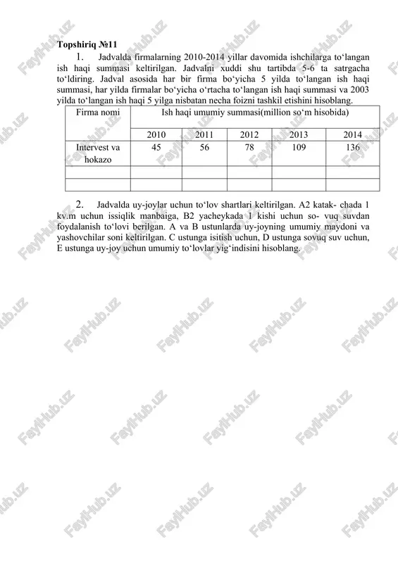 sohalari) 4. topshiriq taqdimotini tayyorlash nazorat savollari 1. microsoft word dasturida jadvallar bilan ishlash haqida ma’lumot bering 2. operatsion tizimning tizimli papkalari, vazifalari va interfeysi haqida ma’lumot bering. 3. fayllar tizimini asosiy operasiyalari: fayllar tizimini navigasiyasi; dasturni yuklash, xujjatni ochish; papka yaratish; fayl va papkalarni nusxalarini yaratish, siljitish, qayta nomlash va yorliqlar tuzish haqida ma’lumot bering. foydalanilgan adabiyotlar ro'yxati 1. kenjaboyev a.t., ayupov r.x., raximov n.r., ikromov m.m. axborot-kommunikatsiya texnologiyalari. o‘quv-uslubiy qo‘llanma. – t.: tmi, 2012.-344b. 2. melnikov p.p. kompyuternie texnologii v ekonomike. ucheb.posobie. – m.: knorus, 2012. – 224s. 3. g’ulomov s.s., xodiyev b.yu., begalov b.a. informatika va axborot texnologiyalari. darslik. – t.:2010y.-765 bet. 4. ayupov l.f., begalov b.a., va boshq. kompyuterlar va ulardan samarali foydalanish asoslari. o‘quv qo‘llanma. t.; 2008 y. image5.png image1.png image2.jpeg image3.png image4.jpeg tor | 26 eor [sol | zor | por g aoduo weqysol zor|_oor | 66_| ror | or | 2or_| laowreieny pwenysoy …