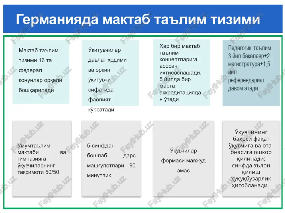 1 21 o'rmon bolalar bog'chasi bolalar tabiatni yaqindan his qilishadi va o'z tasavvurlari va ijodlariga erkinlik berishlari mumkin. doimiy harakatda va ochiq havoda bo'lish orqali tabiatni anglash targ'ib qilinadi va immunitet mustahkamlanadi. tarbiyachilar bolalarning yaralanmasligi va yo'qolishiga yo'l qo'ymaydi. 13.04.2021 22 vaziyatli yondoshuv ijtimoiy ta'lim va kundalik turmush sharoitlariga qaratilgan. bolalar qaysi mavzular bilan shug'ullanayotganiga qarab, kun tartibi tegishli loyiha va o'yinlar ishlab chiqilagan. masalan, agar bolalar sutning kelib chiqishi bilan qiziqishsa, loyiha quyidagicha bo'lishi mumkin: "biz fermer xo'jaligiga tashrif buyuramiz". 13.04.2021 23 vaziyatli yondoshuv bolalarning barcha manfaatlari iloji boricha e'tiborga olinadi va amalga oshiriladi. bolalar kattalar singari ovozga ega va shu bilan mavzu tanlashga hal qiluvchi hissa qo'shadilar. 13.04.2021 24 freinet pedagogikasi frantsiyalik oila celestin va elise freinet tomonidan 1979-yilda ishlab chiqilgan. bolalar bog'chasida keng qo'llaniladi. 4 ta tamoyil mavjud: shaxsning erkin rivojlanishi, atrof muhitni tanqidiy tekshirish, bolaning shaxsiy javobgarligi, o'zaro javobgarlik 13.04.2021 25 freinet pedagogikasi bolalar ehtiyojlariga, shaxsiy …