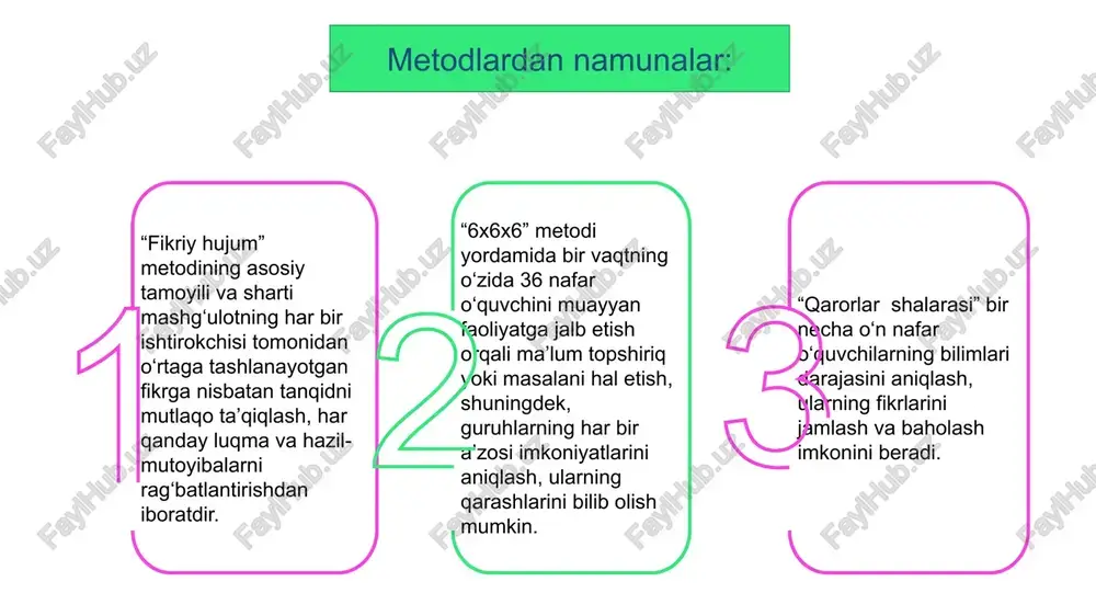 ni uzatish, o'rganilayotgan ob'ekt bilan o'quvchi harakatini tashkil etish bilimlarni idrok etish, anglash va yodda saqlash. yo'riqnomaviy-retseptiv bilimlar hamda aqliy va faoliyat usullarini hosil qilishga doir topshiriqlarni tuzish va taqdim etish namuna asosida bilimlarni hamda aqliy va faoliyat usullarini egallash. evristik (qisman-izlanish) muammoni qo'yish va uni hal etishga doir qadamlar ketma- ketligini rejalatirish. o'quvchilar faoliyatini boshqarish qo'yilgan vazifa bilan bog'liqlikda muammoni hal etish yo'llarini mustaqil izlash va o'qituvchining qisman ko'magi yordamida muammoni hal etish tadqiqotchilikka doir mustaqil hal etishga doir muammoli vazifalarni shakllantirish. muammoni hal etilish jarayonini nazorat qilish muammoni mustaqil hal etish. 1. loyihaviy ta'limni rivojlanish tarixi ta'lim pedagogika 300 yildan kelmoqda. ortiq nemis loyihaviy amaliyotida qo'llanilib pedagogi tadqiqotiga m. knollning ko'ra, «loyiha» tushunchasining paydo bo'lishi xvi asrga taalluqli bo'lib, italiyalik me'morlarning me'morlikni fan deb e'lon qilib, uni o'quv fanlari darajasiga chiqargan holda o'z faoliyatlarini kasbga aylantirishga urinishlari bilan bog'liq. xviii asr oxirida muhandislik kasblari paydo bo'lishi natijasida o'quv …