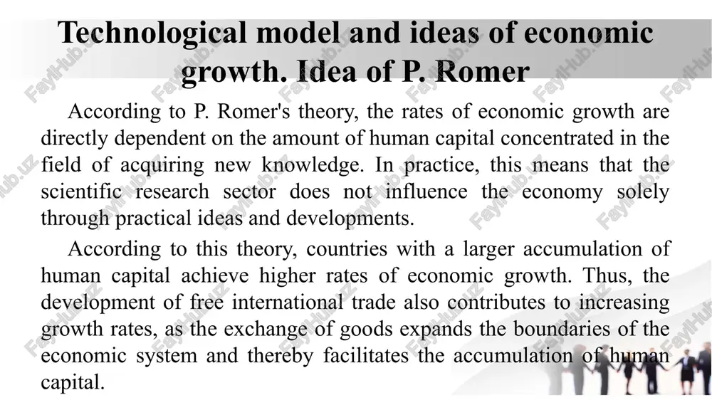 h education. the rate of economic growth quality is directly influenced by the level of human capital development in the field of innovation creation. that is, scientific research and experimental development affect the economy not only directly but also through new practical innovations and ideas. without focusing too much on the mathematical specifics of endogenous economic growth quality models, we summarize the key conclusions derived from them: restricting the creation and accumulation of knowledge will inevitably reflect in macroeconomic indicators, leading to a decline in the intellectual capital potential accumulated in scientific research and experimental development. not only scientific and technological progress (stp) but also the formation and utilization of knowledge serve as key factors in investment demand, contributing to the development of human potential. technological model and ideas of economic growth. ideas of w. nordhaus one of the scholars who advanced the theory of endogenous economic growth to a …