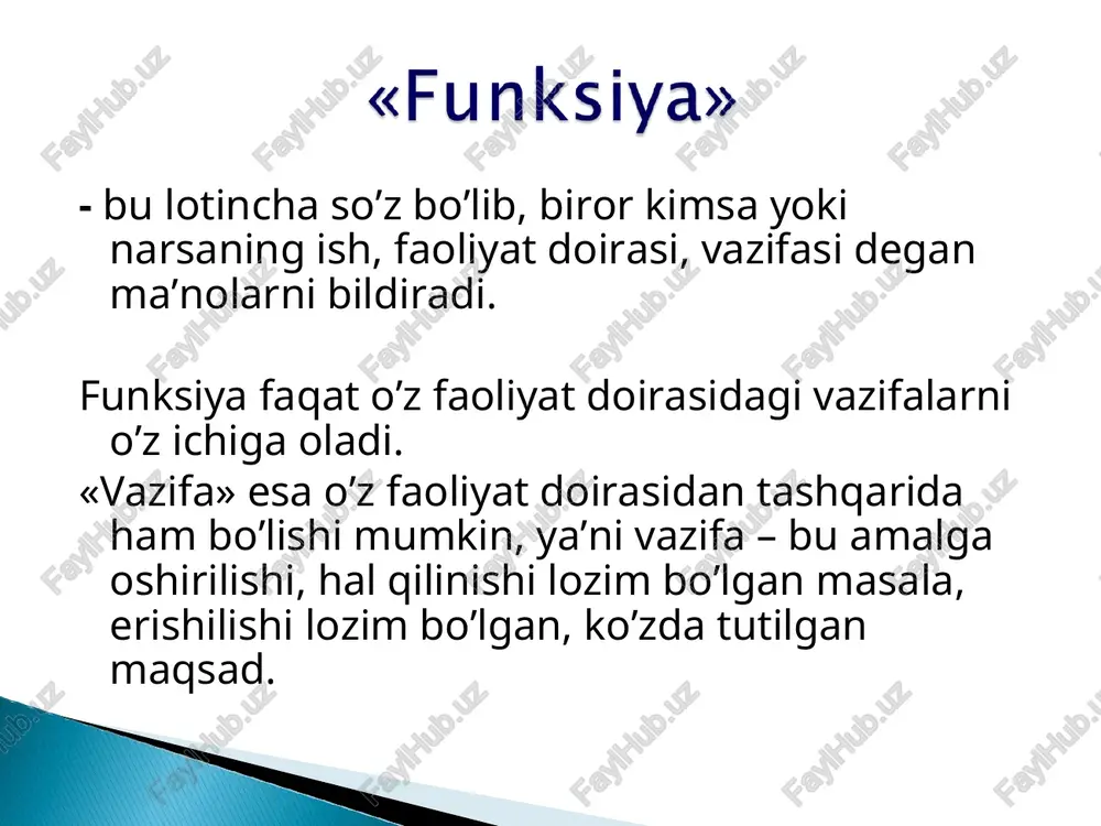 riy); - nazorat qilinayotgan miqdorlarning soni bo'yicha (yagona yoki bir o'lchamli, ko'p yoki ko'p o'lchamli); - ob'yektlarni nazorat tomonidan qamrab olinishi darajasi bo'yicha; -nazoratning tartibi bo'yicha; - nazoratning vaqti bo'yicha; - nazorat operatsiyalarini boshqarilishining davriyligi bo'yicha; - mexanizatsiyalashish (avtomatlashish) darajasi bo'yicha; - ob'yektning yashash davrasi pallalari bo'yicha. * nazoratni amalga oshirishda amal qilish kerak bo'lgan asosiy tamoyillarni ajratish mumkin, bular: - nazoratni strategik yo'naltirilganligi; - nazoratni natijalarga yo'naltirilganligi; - nazoratning o'z vaqtidaligi; - nazoratning egiluvchanligi; - nazoratning ochiqligi; - nazoratning samaradorligi. * boshqarish faoliyatining turlariga ko’ra, funksiyalar quyidagicha bo’ladi: - boshqarishning iqtisodiy funksiyalari, ya’ni, mablag’larning doiraviy aylanishini amalga oshirish, mahsulot ishlab chiqarish va xizmatlar ko’rsatish, marketing xizmatini uyushtirish va hakozo. - boshqarishning sotsial funksiyalari: mehnat sharoitini yaxshilash, xodimlarning uy-joyga ehtiyotini qondirishga yordam berish, moddiy rag’batlantirishni ta’minlash, ijtimoiy himoyani ta’minlash va h.k. - boshqarishning ma’naviy-ma’rifiy funksiyalari: xodimlarni insoniylik, yaxshilik, mehr-shafqatli va o’zaro munosabatlarda sabr-toqatli bo’lish ruhida tarbiyalashva h.k. - boshqarishning tashkiliy …