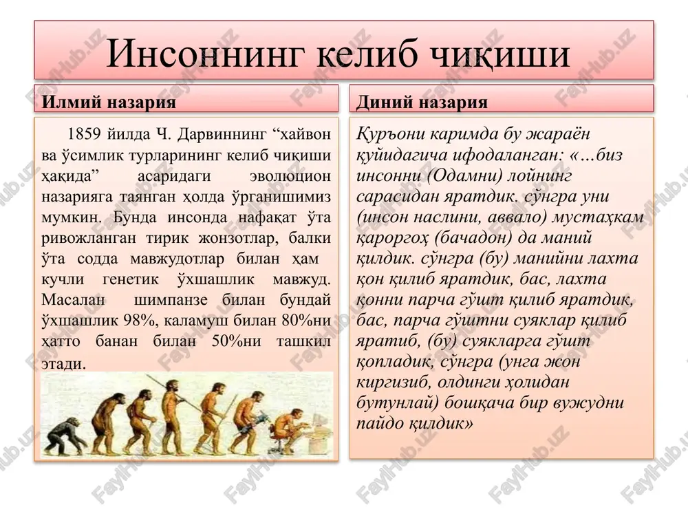 inlarda inson ongi buyuk ilohiy aqlning namoyon bo'lish shakli tarzida tavsiflanadi. bunday qarashlarning ildizi juda qad. bo'lsada, ular hamon o'zining ko'plab tarafdorlariga ega. kimki olam va odam yaratilganligini tan olar ekan, ong ham yaratganning qudrati deb hisoblaydi.ongning mohiyatini izohlashda 2-yo'nalish — bu ong moddiy olamni inson miyasida aks etishi deb tushunish, uni inson tanasi faoliyati bilan bog'lab talqin etishdir. ayni vaqtda materialistik yo'nalish nomini olgan bunday yondashuvlar doirasida ongning mohiyatini buzib talqin qilish hollari ham paydo bo'ldi. vulgar materializm deb nom olgan oqim namoyandalarining fikricha, xuddi jigar saf-roni ishlab chiqargani kabi, miya ham ongni ishlab chiqarar emish. bunday yondashuv natijasida ong ideal emas, moddiy hodisa degan xulosa kelib chiqadi. vaholanki, safroni ko'rish mumkin, ammo ongni ko'rib ham, ushlab ham bo'lmaydi. aslida ong tarixi insonning inson bo'lib shakllana boshlashi tarixi bilan bog'liqdir. inson ham biologik, ham ijtimoiy mavjudot ekan, demak, ong ham biologik va ijtimoiy taraqqiyot mahsulidir. ong insonning fikr va …