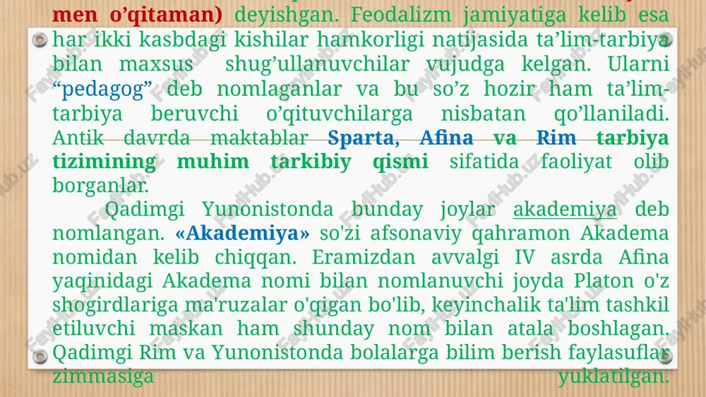 an sifatida – xvii asrda tabiy fanlar rivojlanishi bilan boshlanadi. fikrlash, xohlash, his qilish, qobiliyatini “ong” deb atashgan. o’z-o’zini kuzatish asosiy metodi hisoblangan. psixologiya hulq-atvor haqidagi fan – xix asrdan boshlanadi. psixologiyaning vazifasi ko’rgan narsalarni bevosita kuzatish, aniqrog’i inson hulq-atvorini, faoliyatini reaktsiyasini kuzatish deb hisoblangan. bunda motivlarning o’rni hisobga olinmagan. psixologiya, psixikaning mexanizmlari, qonuniyatlari va faktlarini o’rganuvchi fan sifatida – dunyoga materialistik nuqtai-nazaridan qarash shakllangan. rossiya psixologiyasining asosida aks ettirish nazariyasi asosiy qonuniyat sifatida ko’rsatish. sharq mutafakkirlarining psixologik qarashlari. abu nasr forobiy (870-950)”aql haqida risola”, “mantiqqa kirish” risolalar muallifi sezgilar klassifikatsiyasi: 1.tashqi quvvat: teri-badan sezgisi ta’m bilish sezgisi hid bilish sezgisi nutq sezgisi(eshitish sezgisi) ko’rish sezgisi 2.ichki quvvatlar: xotira – tasavvur xayol his-tuyg’u nutq mantiqiy fikrlash abu rayhon beruniy inson hayvonlardan aql bilan farq qiladi; azaldan xudo shunday yaratgan deydi; insonning jismoniy tuzilishi va butun hayotini aniqlashda geografik omillarning roli haqida tuproq, suv, havo va yerning, hatto tillarning turlichaligi geografik …