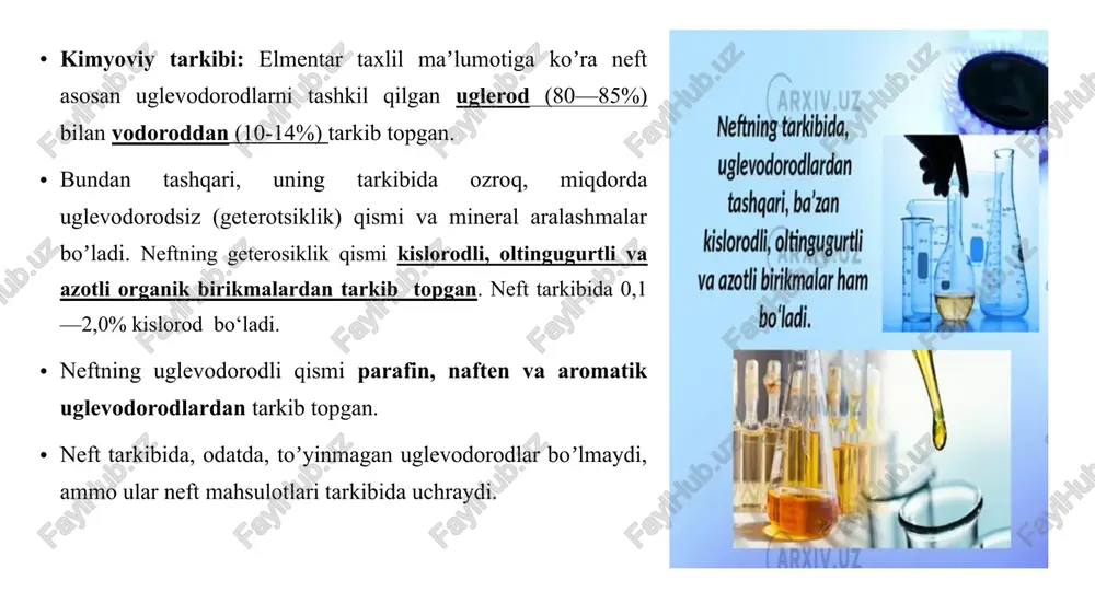 orda yengil uglevodorodlar c3—c4 (gazlar) ham chiqadi, ular organik mahsulotlar sintez qilishda xom ashyo sifatida ishlatiladi. katalitik kreking, asosan, bug’li muhitda - 450—600°s harorat va 0,6—1,0 atm bosimda olib boriladi. katalizator sifatida alyumosilikatlar — alyuminiy va kremniy oksidlaridan tarkib topgan qattiq holatdagi juda g’ovak jismlar ishlatiladi detonasiya sodir bo’lganda silindrda taqillash eshitiladi, silindr qattiq qizib ketadi, gazlar chiqib ketadigan trubada qora tutun ko’rinadi, ѐqilg’i sarfi ko’payadi, dvigatelning quvvati kamayadi va u tezroq ishdan chiqadi. benzinning detonasiyaga turg’unligi oktan soni (o.s.) bilan belgilanadi. benzinning oktan soni etalon ѐqilg’i— izooktan 2, 2, 4—trimetilpentan) nisbatan aniqlanadi. detonasiyaga moyil bo’lmagan izooktanning oktam soni 100, detonasiyaga nihoyatda tez uchraydigan normal geptanning oktan soni esa 0 deb qabul qilingan. oktan soni tekshirilaѐtgan benzin bilan bir xil siqilish darajasida detonasiyaga uchraydigan standart aralashmadagi izooktanning miqdoriga teng bo’ladi. masalan, agar benzinning detonasion turg’unligi 80%, izooktan bilan 20% aralashmasinikiga teng bo’lsa, bu benzinning oktan soni 80 deyiladi. siqish darajasi …