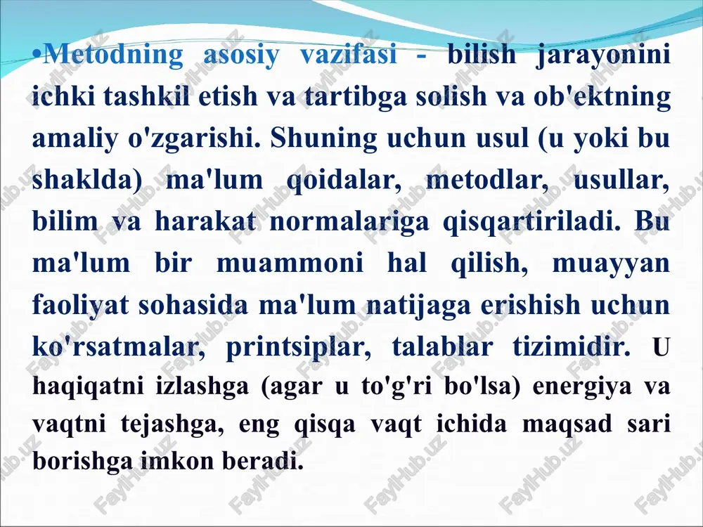 maslik uchun yig`ilgan materiallar maxsus bosqichlarga ajratib sharxlanadi. tadqiqotning birinchi tayyorlov bosqichida kashf qilinadigan psixologik qonun to`g`risidagi taxmin va farazlar tahlil qilinadi. tadqiqotning ikkinchi bosqichida tajriba o`tkazish printsipi, sharoiti, ob'ektiv va sub'ektiv omillar bo`yicha muloxaza yuritiladi. tadqiqotning uchinchi bosqichida esa olingan natijalarni qayta ishlanadi va bu ham o`z navbatida to`rt bosqichga bo`linadi: a)materialni birlamchi tahlil qilish (sharxlash); b) tahlil kilingan material bilan tadqiqot gipotezasi alohida sharxlanadi; v) ikkilamchi tahlil (barqaror, ustuvor dalillar ajratiladi); g) ikqilamchi sintez–(psixik qonuniyat, topilgan dalil, omil va tadqiqot gipotezasini birlashtirib maxsus xulosalar chiqarish). tadqiqot natijalarini sharxlashning to`rtinchi bosqichi– sharxlashda xar bir fakt, alomat, ko`rsatkich, xossa psixik jihatdan so`z–mantiiq orqali tahlil qilinadi. ana shu bosqichda tadqiqot yakunlanadi, zarur xulosalar chiqariladi, amaliy tavsiyalar beriladi. psixologiyada eng ko`p qo`llaniladigan tadqiqot metodlari empirik metodlar guruhidir. empirik (amaliy ) metodlar guruhiga kuzatish, suhbat, test, eksperiment (tajriba), biografiya, sotsiometriya usullari kiradi. kuzatish metodi tashqi ob'ektiv va sub'ektiv (o`z–o`zini) o`rganishga imkon beradi. inson …