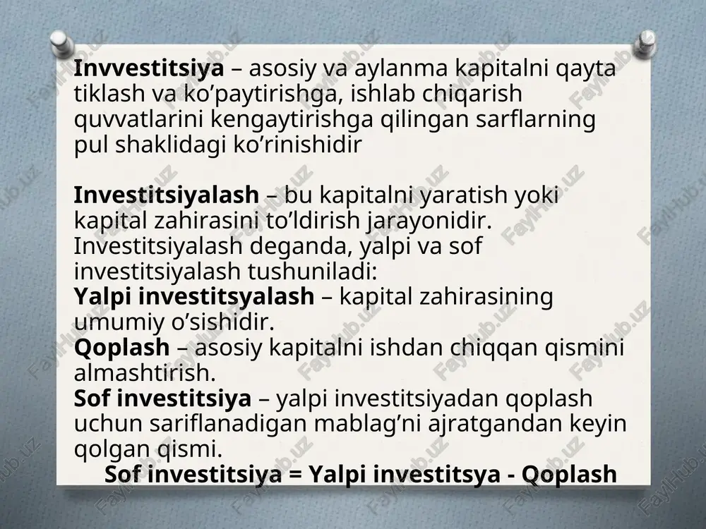 a uning kapitalidan ma’lum muddat oralig’ida foydalanganligi uchun to’lanadigan to’lovdir.