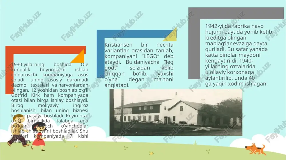 berildi. 1950−1953: ushbu dizayn uchun kompaniya qalin harflar va o‘yinchoq qutisi dizaynidan voz kechdi, aksincha yangicha belgi — aylanadan foydalandi. bu doira markazida “lego” so‘zlari bo‘lgan shtampga o‘xshardi, uning chekkasidagi qora doirada “billund danmark” yozilgan. bu safar qora, oq va qizil ranglardan foydalanildi. 1953−1955: bundan oldingi versiya uchun o‘zgartirish kiritish bir necha oy davom etgan. dizaynerlar navbatdagi yangi logotip ustida 2 yil ishlab, unga oldingi nusxadan bir qancha jihatlarni qo‘shishdi. faqat qizil harflar endi oq rangda tasvirlandi. 1955−1959: navbatdagi logotipda “lego” brendi joylashgan qizil ovaldan foydalanilgan. harflar oq va qalin, lekin burchaklari yumaloq va pufakchali edi. shrift tanlovi brendning ruhini ifodalagan. 1959−1960: bu gal katta o‘zgarish kuzatilmadi, faqat “system” so‘zi qo‘shildi. 1960−1964: “lego” jamoasi oval fonni olib tashlashga qaror qildi va uning o‘rniga oldingi sariq va qizil to‘rtburchaklarni qo‘lladi. “system” so‘zi shrifti kursiv, sariq harflarga yangilandi. ushbu logotip brendning identifikatori uchun to‘rtta rangni o‘z ichiga olgan — qizil, oq, qora …