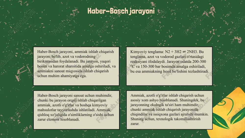 likni oshiradi. 01 03 02 04 kaliyli oʻgʻitlar: turlari va xususiyatlari kaliyli oʻgʻitlarning asosiy turlari kaliyli oʻgʻitlar uch asosiy turga bo'linadi: kaliy xlorid, kaliy sulfat va kaliy nitrat. har bir tur o'ziga xos xususiyatlarga ega va o'simliklar uchun muhim ahamiyatga ega. kaliyli oʻgʻitlarning tuproq va o'simliklarga ta'siri kaliyli oʻgʻitlar tuproq unumdorligini oshiradi, o'simliklarning suvni saqlash qobiliyatini yaxshilaydi va ularning umumiy sog'lig'ini mustahkamlaydi. kaliyli oʻgʻitlarning qo'llanilish usullari kaliyli oʻgʻitlar tuproqqa to'g'ridan-to'g'ri qo'shish, sug'orish suvi orqali yoki o'simliklar ustiga purkash usuli bilan qo'llaniladi. photo by arya dubey on unsplash 1 2 3 azotli va kaliyli oʻgʻitlarning ta'siri o'simlik o'sishiga ta'siri azotli oʻgʻitlar o'simliklarning o'sishini tezlashtiradi, ularning maydalik va hosildorligini oshiradi. azot, chlorofill ishlab chiqarishga yordam beradi, bu esa fotosintez jarayonini yaxshilaydi. kaliyli oʻgʻitlar o'simliklarning sog'lig'ini kuchaytiradi va hosildorlikni oshiradi. ular o'simliklarni qurg'oqchilik va kasalliklardan himoya qiladi, bu esa ularning umumiy sifatini yaxshilaydi. ekologik ta'siri va xavfsizlik choralari oʻgʻitlarning noto'g'ri ishlatilishi tuproq va …