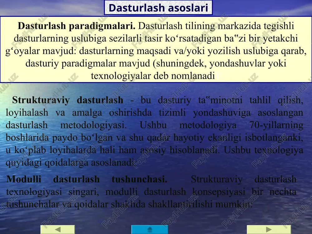sturlash tillari kompyuter qurilmalari bilan bevosita bog'liq bo'lib, buyruqlar maxsus raqamlar (kodlar) yordamida yoziladi. bu kabi buyruqlardan tashkil topgan dasturlar katta hajmli bo'lib, ularni tahrir qilish ancha mushkul ish hisoblanadi. dastlab yaratilgan ehmlarda ("eniak", "mesm" va boshqalar) masalalar ana shu tildagi buyruqlar yordamida hal qilinar edi. buyruqning kodi buyruqqa izoh 01 022 r radiusning qiymati jamlagichga yuboriladi 20 000 jamlagichdagi qiymatni (r ni) bosmaga chiqarish 05 022 jamlagichdagi rning qiymati o'z-o'ziga ko'paytiriladi va natija yana jamlagichga yoziladi 05 020 020-021-yacheykalardagi p soniga jamlagichdagi qiymat (r2) ko'paytiriladi 20 000 olingan natija, ya'ni doira yuzasining qiymati bosmaga chiqariladi 045 00 000 tamom (stop) o’rta darajali dasturlash tillari ko'rinib turibdiki, bu tilda dastur tuzish ancha mashaqqatli ekan. buning asosiy qiyinchiligi - buyruqlarning raqamlar yordamida ifodalanishi, har bir amalni bajarishda jamlagichdagi sonli qiymatning qaysi o'zgaruvchiga tegishliligini va boshqa o'zgaruvchilarning qiymatlari qaysi adresda joylashganini dastur tuzuvchi hamma vaqt bilishi talab etiladi. mazkur holatdan chiqish va …
