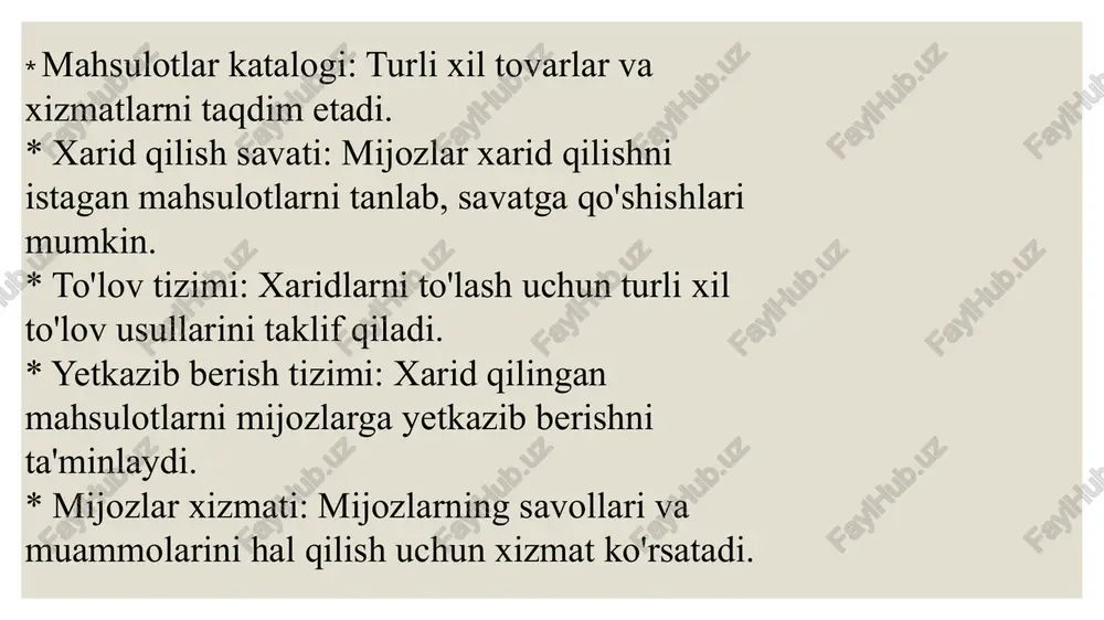 ex.uz sayti sizning tovarlaringizni ko'rib chiqadi va ularni saytga joylashtirishga ruxsat beradi. 4. tovarlarni boshqarish: siz tovarlaringizni boshqarishingiz, inventarizatsiya miqdorini yangilashingiz, narxlarni o'zgartirishingiz va boshqa o'zgarishlarni amalga oshirishingiz mumkin. image2.jpg image3.jpeg image4.jpeg image5.jpeg image6.jpeg image7.jpeg image8.jpeg image9.jpeg image10.jpeg image11.jpeg image12.jpeg image13.jpeg image14.jpeg image15.jpeg image16.jpeg image17.jpeg image18.jpeg image19.jpeg 3nekkmpohhaa kommep\uua ea a, = as a= a = naam wotopmowmm2. —otmiponiehf_ otmiponwehy. owetwiehey rongtenf.o1zd , omgtwehhied con wor n7a2t cry 16258 rsa mesaio usin 136 ' ' 040.008) 00.008) 008) th o'zbekiston respublika tovar-xom ashyo birjas! birjahaqida —birjasavdolar] = matbuot-markazi — korporativboshqaruv »— muloqotuchun logistika bo'yicha elektron portal avtotashuvchilarning yagona axborot bazasi-tezlik ya sifat muvozanati, 00000000 /docprops/thumbnail.jpeg elektron tuorat veb-saytlar] uchun electron thorat. foydalanuvchi tairibasi(ux)