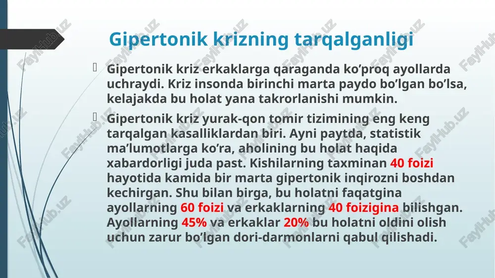 nik krizlarda eng yuqori ta’sir tezligi va samaradorlik kaptopril (kapoten) tomonidan ko’rsatildi. bundan tashqari, u nisbatan eng xavfsiz dori hisoblanadi va minimal nojo’ya ta’sirga ega. xususan, u miya qon aylanishiga kam ta’sir qiladi, shuning uchun ishemik insult rivojlanishi xavfi bo’lmaydi. preparat ta’siri 15 daqiqadan keyin boshlanadi. odatdagi doza — 25-50 mg. dori ta’sirini tezlashtirish uchun til ostiga qo’yish tavsiya etiladi. bundan tashqari, ko’plab shifokorlar nifedipin (korinfar) dan foydalanishni tavsiya etadilar. bir martalik doza 10-20 mg ni tashkil qiladi. 5 daqiqali oraliq bilan ikkita tabletka qabul qilish mumkin. biroq, ushbu preparatni doimiy foydalanish uchun qo’llash mumkin emas, chunki u kaptoprilga qaraganda ko’proq nojo’ya ta’sirga ega. zaxiradagi dori sifatida 0,3 mg dozada klonidin (klofeline) kabi markaziy ta’sirga ega preparatlarni qo’llash mumkin. ular deyarli har qanday krizlarda yordam beradi. klonidin, xususan, yurak haydashini oshirmasligi kabi afzalligi bor va uni sezilari taxikardiyalarda ham qo’llasa bo’ladi. shunga qaramasdan, markaziy ta’sirga ega dorilar ko’plab nojo’ya ta’sirga …