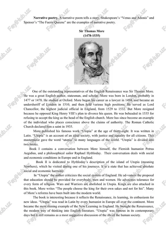 w century began, elizabeth was an aging queen not in the best of health. she was childless. after her death, in 1603, king james of scotland, the son of mary queen of scots, became the king of england. the decline of the renaissance james i, the first stuart king, had little first-hand knowledge of england. elizabeth had managed to maintain religious balance between protestants and catholics, but under the stuarts that balance was lost. religious and political unrest was growing. at that period a number of young cavaliers, loyal to the king, wrote about love and loyalty, but even in the love poems it is evident that the freshness of the elizabethan era had passed. among the best of these poets were richard lovelace and robert herrick. drama continued to flourish in england under the stuarts. shakespeare’s great tragedies were written during the reign of king james, and shakespeare’s acting …