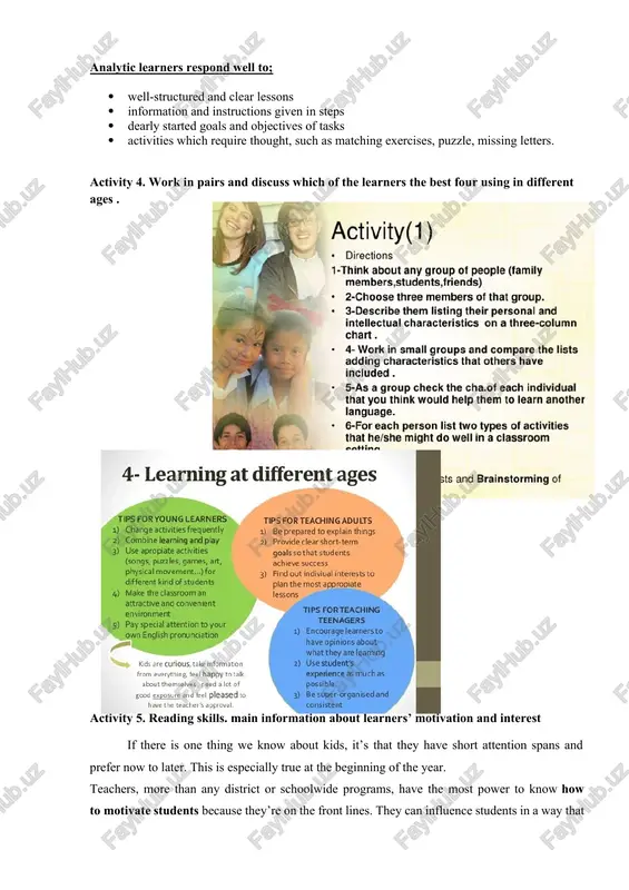 s; discuss/group work for 15 minutes; q&a or guided work time to finish the class. this way, students know what to expect everyday and have less opportunity to act up. · post to the class blog · update calendar · moderate review games · pick start of class music · watch class pet · public relations officer (address people who visit class) · standard class jobs like attendance, cleaning the boards, putting up chairs, etc. everyone struggles to be motivated at some point. when you see your students in that place, try some of these fun ways to engage and enliven your class. if all else fails, it may be time for some consequences. variety is enjoyable for students and teachers alike. avoid getting stuck in a rut and your students will probably find themselves motivated without you even trying to make it happen. activity 8. questions. activity 9. some …