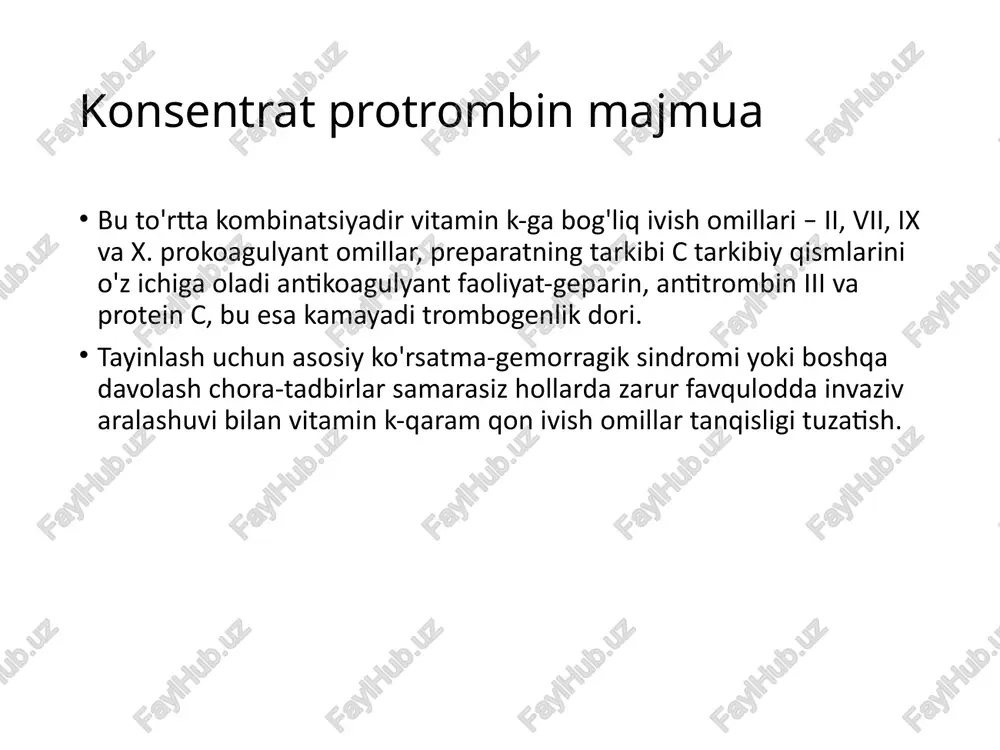 ashkil etuvchi ko'plab to'qimalar omiliga terapevtik dozalarda bog'lanadi ivish cascade. faqat zarar joyida ishlaydi va sabab bo'lmaydi tizim ivish jarayonini faollashtirish. nazariy jihatdan, ice-sindromning rivojlanishiga moyil bo'lgan kasalliklarga chalingan bemorlarda qon ivishining tizimli faollashuvi xavfini butunlay yo'q qilish mumkin emas. yurak jarrohligida ishonchsizlik isbotlanmagan. 60-100 mg / kg. omil xiii xiii omilining konsentratsiyasi kamayadi ik bilan birgalikda qon ivishining boshqa omillari. oxirgi 20 uchun yillar bo'ldi bir nechta kichik tadqiqotlar o'tkazildi qarama-qarshi natijalar bilan kam omil o'rtasidagi munosabatlar haqida xiii plazma va kardiojarrohlik ortiqcha qon. ichida randomize rekombinat tekshiruvi omil xiii platsebo bilan solishtirganda terapevtik ta'sir ko'rsatmadi tomonidan qon quyishning oldini olish, transfüzyon talablari yoki operatsion kuzatilgan bo'lsa-da, qayta ko'rib chiqish tuzatish. kirish omil xiii haqiqiy emas. protamin sulfat heparinning o'ziga xos antagonisti, 1 mg qonda 80-120 e heparinni neytrallashtiradi. tashkil etilgan kirish paytida protamin-geparin kompleksi geparinni ozod qilish bilan vayron bo'lishi mumkin. iv kiritilgandan so'ng, harakat bir zumda sodir …