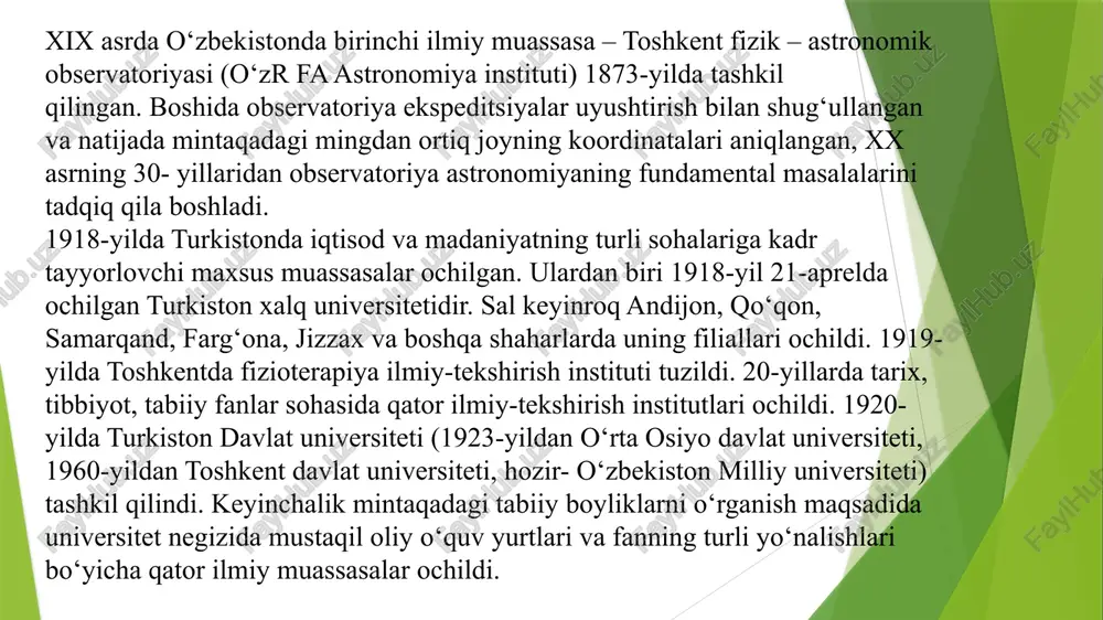 va innovatsion tadqiqotlarga katta e’tibor qaratadi. bugungi kunda yuqori bilimni talab qiluvchi mahsulotlar va ilmiy-tekshirish muassasalari xizmatlarini keng targ‘ib qilish, muhim amaliy ilmiy natijalardan foydalanishning yangi yo‘llari aniqlanib, hayotga tatbiq qilinmoqda, o‘zbekiston respublikasi fanlar akademiyasi ilmiy bo‘limlari faoliyati takomillashtirilmoqda. foydalanilgan adabiyotlar. 1. ergashev b. manbashunoslik va tarixshunoslik. darslik. samdu tahririy- nashriyot bo'limi. - samarqand.: 2021. 2. madraimov a., fuzailova u. tarixiy manbashunoslik. o'quv qo'llanma. -t.: fan. 2010. 3, ahmedov b. o'zbekiston tarixi manbalari (qadimgi zamon va o'rta asrlar). - t. fan. 2011. image1.jpeg image2.jpeg image3.jpeg image4.jpeg image5.jpeg et e’tiboringiz uchun rahmat! /docprops/thumbnail.jpeg