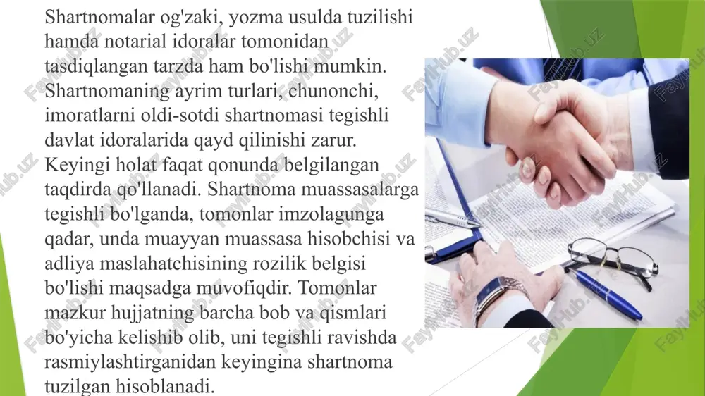 ilinadi mahsulot yetkazib berish shartnomasi. amaliyotda mahsulot yetkazib beruvchi korxona iste'molchi korxonabilan mahsulot yetkazib berish bo'yicha o'zaro munosabatlar o'rnatadi. bu munosabatlar yetkazib berish shartnomasi orqali rasmiylashtiriladi. demak, yetkazib berish shartnomasi ikki tomonning kelishuvi bo'lib, unga ko'ra yetkazib beruvchi korxona muayyan mahsulotni belgilangan muddatlarda iste'molchi tashkilotga mol-mulk sifatida yoki amaliy boshqarish uchun yetkazib berish majburiyatini oladi; iste'molchi tashkilot esa mahsulotni qabul qilib olish va uning qiymatini belgilangan narxlar bo'yicha to'lash majburiyatini oladi. yetkazib beruvchi korxona va iste'molchi tashkilot xo'jalik shartnomalarini tuzishda vazirlar mahkamasi tomonidan tasdiqlangan tegishli nizomlarga va amaldagi qonunlarga rioya qilishlari kerak yetkazib beruvchi iste'molchi tomonidan imzolangan shartnoma loyihasi bilan ziddiyatlar bayonini olgandan keyin uni 10 kun ichida ko'rib chiqishi va maqbul takliflarni shartnomaga kiritishi zarur, nizoli masalalarni esa xuddi shu muddat ichida hakamlik muhokamasiga havola qilishi va bu haqda iste'molchiga xabar berishi kerak. agar shu 10 kip mobaynida yetkazib beruvchi nizoli masalalarni hakamlik muhokamasiga havola qilmasa, shartnomaning iste'molchi taklif …