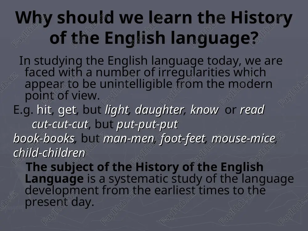 grimm the changes of consonants in pg were first formulated in terms of a phonetic law by j. grimm in 1822 the essence of grimm’s law the type of articulation changes while the place of articulation is unchanged. as a result there appeared more fricatives in pg than there were in pie. the correspondences were grouped under 3 acts. each of the acts covered quite a long period of time about 100 years and more. the first consonant shift (grimm’s law, pg consonant shift) i act pie pg p > f t > θ k > χ kʷ > χʷ lat. pes, pedis – goth. fotus, rus. pyat – oe fīf lat. tres – goth. þreiþ, rus. ti – oe þu lat. cord – goth.hairto, lat. nox, noctis – goth.nahts lat. aqua – goth. ahwa ii act b > p d > t g > k gʷ > kʷ rus. …