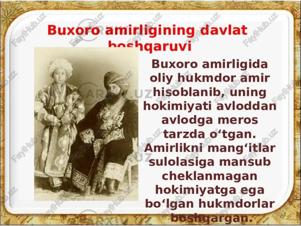 ir - qo‘shbegi qo‘lida bo‘igan. viloyat va tuman hokimlari qo‘shbegi tavsivasi bilan tavinlanaan. davlat ishlarini boshqaruvchi oliy amaldor qo‘shbegi bo‘lib, u soliqlar yig‘imisnazoratini boshqarar, ma’muriy amaldorlar tarkibiga rahbarlik qilar, mahalliy,beklar bilan yozishmalar olib borardi. naan 9 8s= 7 e/e chs sd byxopo amhp.ahihjarh yhboh ba mahcag.lap (cazdyataee a.c. 6a bows. xou (amnp) ¥ ‘sbexucmon mapuccu...., 213.6. kuemax yazapmupuu xupumurdu) kymin, nenpondern, ora ¥ ‘aponii amamuopaap |{capoii yabornapn ba amamuiapn spake tlapona tox tactypxowm tlouxok, eshhas mnardomm aban, paca tyhxatop mea6ounl tiaronya ~ canomoracit ‘ypra yapaxam: baxosyn uuraroii germ kyra08 ‘um ofacit maxpam mupoxyp tlancangommt 1o360um ilap6arx0p suamk6oum my3aapaop kuto66ap0p kyiim ta6axa: byxaabapu0p koposynéerit ogrodann ba taxdoum gommastap mnpsa6oum uyxpa oraci cap6o3 tuan yason maacadmap ba illatixymicnom kosnkanon kos haku abra oxyx kosi ackap myr ackap myon panic ‘myzappuc bom mom iimom yaaa axkat xomauiap ba caiimrtapra oeprttaauran yaboh ba asumap: | haku oaiisn ‘mupn act caup ypoxu kanon ypoxn xyp …