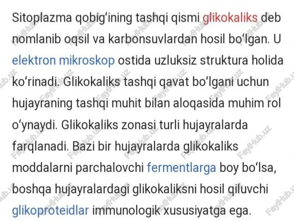 . suvda eruvchan moddalar va ionlar esa bifosfolipid qavatdan o'tishi uchun maxsus yo'llar ya’ni ion kanallarini talab qiladi, bu esa oddiy diffuziyaning ikkinchi turi hisoblanadi.'*! yog'da eruvchan (lipofil), zaryadsiz, kichik molekulalar membrana orqali konsentratsiya gradienti bo‘ylab harakatlanadi. bunga oddiy diffuziyaning birinchi turi deyiladi. suvda eruvchan moddalar va ionlar esa bifosfolipid qavatdan o'tishi uchun maxsus yo'llar ya’ni ion kanallarini talab qiladi, bu esa oddiy diffuziyaning ikkinchi turi hisoblanadi.'*! im i 0 *, a0 voltaj darvozali ion kanali tuzilishi, aktiv hamda inaktiv holatlari | lon kanallari turlari o 1. sizib o'tuvchi 2. ligand darvozali 3. voltaj darvozali 4. mexanik darvozali 5. termik darvozali diffuziyaning ikkinchi turi - osonlashgan diffuziya maxsus tashuvchi ogsillar orqali “tashib qo‘yish” mexanizmida boradi. tashuvchi (carrier) oqsillar suvda eruvchan kichik molekularni o'tkazadi. ular juda selektiv bo‘lib, molekulalarning fagat bir turini tashiydi. tashiluvchi molekula bilan bog‘langan tashuvchi oqsil konformatsiyasini o'zgartirib molekulani qarama garshi tomonga olib o'tadi. (masalan, translokazalar).!4! atp @ …