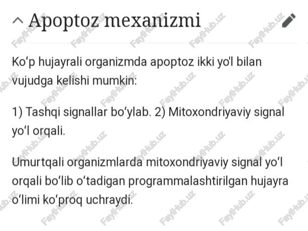 ishtirok etadi. reaksiya natijasida, har bir chiqarilgan 6 ta proton va 6 ta elektronga 1 02 molekulasi va 10 nadh molekulasining ishlatilishi sababli 2 ta suv molekulasi chigariladi. hosil bo'lgan elektron-kimyoviy potentsial atf- sintaza fermenti yordamida atf energiyasiga otkaziladi. apaf-1 - bu hujayra sitoplazmasining ko‘p domenii oqsili. apaf-1 apoptosomalarining asosiy komponenti bo'lib apoptozda ishtirok etadi. apaf-1 ogsilining 3-d ko’‘rinishi “a apaf-1ning tuzilishi ¢ apaf-1 0'z ichida wd-40 domenining bir necha kopiyasini, card domenni va nb-arc atfazali domenlariga ega. alternativ splaysing jaroyonida apaf-1 ogsilining bir necha izoformasi hosil bo‘ladi. astroviruslar ( lotincha: astroviridae ) 1975 yilda inson axlatida elektron mikroskop yordamida topilgan viruslar oilasi . picornaviridae va caliciviridae!"! bilan bir qatorda astroviruslar bir zanjirli genomik (+) rnkga ega bolgan konvertsiz viruslarning uchinchi oilasi hisoblanadi '"!/2! . inson astroviruslari yosh bolalarda va kattalarda gastroenteritning sabablaridan biri hisoblanadi asosan emish yoshidagi yoki 1 yoshdan 6 yoshgacha bo'lgan bolalarda ko'p uchraydil! . tuzilishi akvaporin …
