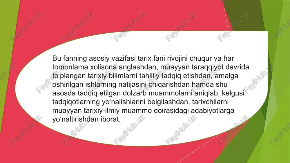 t. 2, t., 1977), mustamlakat totalitar tuzum sharoitida oʻzbekiston tarix fani sohasida xizmat qilgan tarixchilarning hayoti va faoliyati (alimova d. a., rashidova d., mahmudxoʻja behbudiy va uning tarixiy tafakkuri, t., 1999; germanov v. a., istoriki turkestana v usloviyax politicheskogo terrora 20—30x godov, t., 2000; germanov v. a, professor pulat saliyev i yego vremya, t., 2002) asarlarda aks ettirildi; xotinqizlar muammosi tarixshunosligi [alimova d. a., jenskiy vopros v sredney azii: istoriya izucheniya i sovremennie problemoʻ (20—80e gg.), t., 1991]; milliy ozodlik harakatlari, ularning xorijda oʻrganilishi (ziyayeva d. h., turkistonda milliy ozodlik harakati, t., 2000) asarlarda oʻz ifodasini topdi. tarixshunoslik boʻlimi tomonidan oʻtkazish anʼanaviy boʻlib qolgan „tarixshunoslik oʻqishlari“ oʻzbekiston tarix fani sohasida amalga oshirilayotgan ishlarni sarhisob qilib boradi. oʻzbekistonda tarixshunoslik fani ilmiy maktablariga b. v. lunin, g.i.jeltova, f.h.qosimov, r. rajapova, d.a. alimova kabi olimlar tomonidan asos solindi. tarixshunoslik fani doirasida oʻtkaziladigan tadqiqotlar mustaqillik yillarida ancha kengaydi. 5 ta doktorlik, 20 dan ortiq …