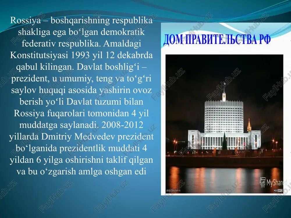 radi. bu mintaqa, ayniqsa, rossiyani global kuch sifatida birlashtirishga qaratilgan putin siyosatida strategik ahamiyatga ega. rossiya armiyasi mudofaa byudjyeti: 84,5 mlrd dollar shaxsiy tarkib soni: 766 ming kishi tanklar: 15 398 samolyotlar: 3429 suv osti kemalari: 55 rossiya qurolli kuchlari dunyo bo‘ylab ikkinchi o‘rinni egallaydi. mamlakat jahondagi eng katta tanklar guruhiga ega bo‘lib, harbiy-havo kuchlari kattaligi bo‘yicha ikkinchi (aqshdan so‘ng) va suv osti floti hajmi bo‘yicha uchinchi (aqsh va xitoydan keyin) o‘rindadir. 2008 yildan beri kreml harbiy xarajatlari qariyb uchdan birga ko‘paydi. mamlakat suriyada harbiy guruh joylashtirib, o‘zining tezkorligini yanada yaqqol namoyish etdi. (2017 yilgi ma'lumotlari) eng kuchli qurollari su 35 4-avlod qiruvchi samolyoti radar va elektron tizimi kuchliligi tufayli 30tagacha nishonni bir vaqtda ushlab tura oladi tezligi 2778 km/s og‘irligi 17,5 tonna uzunligi 22 metr iskandar m havo mudofaa va raketkaga qarshi tizimlarini 50 kmdam 500 kmgach yo‘q qiladi. uchirish massasi 3800 kg uzunligi 7,3 metr tezligi 2100 m/s …