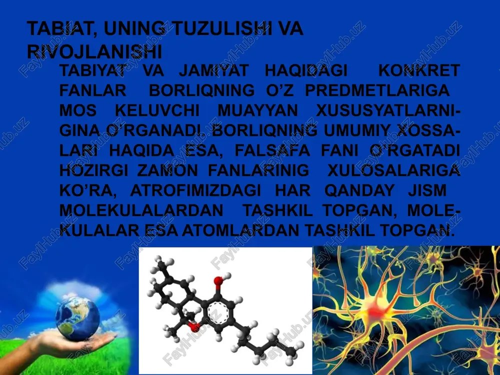 ni sezgach va bilgach, tabiatdan oqilona, rejali, tejab-tergab foydalanish va uni muhofaza qilish zarurligi haqida o’ylay boshladi. tabiat va jamiyat tizimi aslida “tabiat-xo’jalik-aholi” tizimi tarzida ifodalansa maqsadga muvofiq deb hisoblash mumkin, chunki tabiat insonning xo’jalik faoliyati natijasida o’zgaradi. o’zgarish ilmiy asoslangan holda amalga oshirilgan taqdirda tabiat jamiyat maqsadlariga mos keladigan tarzda o’zgaradi. bunda tabiat ham, inson ham aziyat chekmaydi. lekin ishlab chiqarishni rivojlantirish jarayonida texnika, texnologiya, mehnat xarakteri, sub’ektning aybi bilan qator kamchiliklarga yo’l qo’yilishi tufayli tabiat boyliklaridan foydalanishda isrofgarchilik, degradastiya, xomashyolarni majmuali qayta ishlamaslik, turli chiqindilarni muhitga ko’plab chiqarish natijasida tabiat jiddiy zarar ko’rmoqda. erning havo harorati keyingi 110 yil davomida 1 darajaga ortgani va uni bmt ma’lumotiga ko’ra u 2030 yilgacha 4-5 darajaga ortishi bashorat qilinayotgani, buning hunuk ekologik va ijtimoiy-iqtisodiy oqibatlari hozirdayoq jiddiy sezilayotgani fikrimizning yaqqol dalilidir. inson o’zining tabiatga ko’rsatayotgan salbiy ta’sirining oqibatlarini sezgach va bilgach, tabiatdan oqilona, rejali, tejab-tergab foydalanish va uni muhofaza qilish zarurligi …