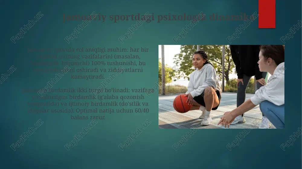 mkin. musobaqadan keyingi tahlil va o'rganish tahlil natijalari kelgusi mashg'ulotlar rejasini ishlab chiqishda qo'llaniladi, bu reja 2-3 ta asosiy kamchiliklarni bartaraf etish va optimal natijalarga erishishga yordam beradi. musobaqadan keyingi tahlil sportchining texnik ko'rsatkichlarini baholashni o'z ichiga oladi, masalan, muvaffaqiyatli urinishlar soni va xatolar foizi 75% dan ortiq samaradorlikni ko'rsatadi. musobaqadan oldingi holatlarning psixologik xususiyatlari 3 xil prestart holatlari orasida optimal jangovar tayyorlik holati mavjud bo'lib, unda sportchi eng yuqori konsentratsiya va ishonchga ega bo'lib, eng yaxshi natijalarga erishadi. musobaqa oldidan sportchilar 1-darajali xavotirni his qilishlari mumkin, bu ularning fiziologik va kognitiv funktsiyalariga ta'sir etib, maqsadga erishishga shubha uyg'otadi. e'tiboringiz uchun rahmat @taqdimot_robot image7.jpg image8.jpg image9.jpg image10.jpg image11.jpg image12.jpg image13.jpg image14.jpg image15.jpg image16.jpg image17.jpg image18.jpg image19.jpg image20.jpg image21.jpg image22.jpg image23.jpg image1.png image2.png image3.png image4.png