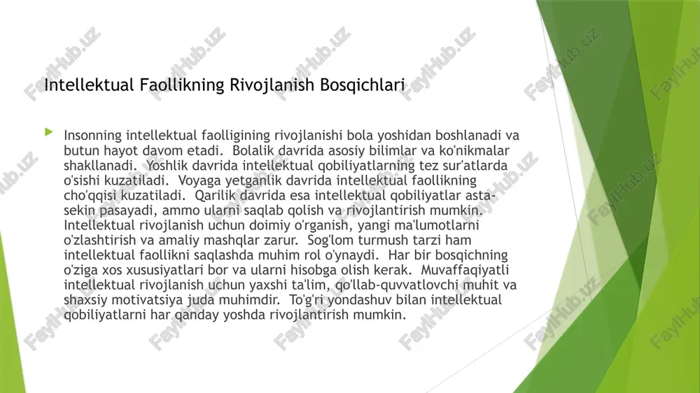 h imkoniyatini beradi. onlayn o'quv kurslari va elektron kutubxonalar bilimlarni oshirish uchun qulay vositalar hisoblanadi. zamonaviy texnologiyalar muammolarni hal qilish va ijodiy ishlarni yaratishda ham yordam beradi. dasturlash tillarini o'rganish, grafik dizayn, video montaji va boshqa ko'plab sohalarda texnologiyalar muhim rol o'ynaydi. biroq, texnologiyalardan haddan tashqari foydalanish salbiy oqibatlarga ham olib kelishi mumkin. masalan, ko'p vaqtni ijtimoiy tarmoqlarda o'tkazish miya faoliyatini pasaytirishi mumkin. shuning uchun texnologiyalardan oqilona va maqsadli foydalanish muhimdir. zamonaviy texnologiyalar va intellektual faollik xotirani yaxshilash uchun turli xil usullardan foydalanish mumkin. mnemonika usullari yordamida ma'lumotlarni yodlash osonlashadi. takrorlash va muhokama qilish xotirani mustahkamlaydi. yaxshi uxlash va to'g'ri ovqatlanish ham xotiraga ijobiy ta'sir ko'rsatadi. sport bilan muntazam shug'ullanish miya faoliyatini yaxshilaydi. stressdan saqlanish ham xotirani yaxshilashga yordam beradi. yangilarni o'rganish va miyani doimiy ravishda ishlatish xotirani rivojlantirishga yordam beradi. o'z ustida doimiy ishlash va o'rganish xotirani yaxshilashning asosiy omillaridan biridir. xotira yaxshilanishi bilan fikrlash va muammo yechish qobiliyatlari …