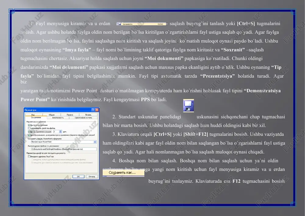 nimastiyalar kiritish biz oldingi darsimizda power point dasturida prezentatsiyalarga sodda animastiyalar biriktirish mumkinligi to`g’risida to`xtalib o`tgan edik. endi esa ana shunday animastiyalarni matn yoki rasmlarga biriktirish yo`l yo`riqlari bilan tanishib chiqamiz. animatsiya kiritish uchun dastlab animatsiyalar panelini ochib olish kerak. buning uchun “pokaz slaydov” menyusidan buyrug’ini tanlash kerak. ushbu buyruqni tanlashimiz bilan power point dasturining topshiriqlar paneli bo`limining ko`rinishi o`zgaradi. ya`ni u erda animatsiyali effektlar ro`yxati paydo bo`ladi. bu ro`yxatdan istagan ko`rinishdagi animatsion effektlarni tanlashimiz mumkin. eslatma sifatida shuni ta`kidlab o`tish mumkinki biror bir effektni tanlashimiz bilan uning qanday ko`rinishdagi animatsiya ekanligi darrov namoyish etiladi va belgilangan yoki aktiv slaydlar uchun qo`llaniladi. animatsiyalar ro`yxatining pastki qismida joylashgan “primenit ko vsem slaydam” tugmachasini bosish bilan tanlagan animatsiyamizni hamma slaydlar uchun qo`llashimiz mumkin. “prosmotr” tugmachasini bosish bilan yana bir bora slaydimizga kiritgan animatsiyani ko`rishimiz mumkin. “pokaz slaydov” tugmachasining vazifasi esa qilingan ishlarni namoyish etishdir. ya`ni katta ekranda ko`rsatish. tugmachani klaviaturada [shift+f5] tugmachasi …