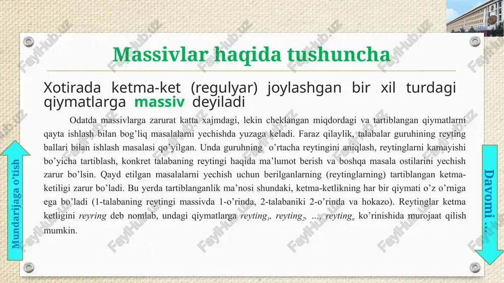 0 ga bo'linadigan yoki 4 ga bo'linib 100 bo'linmaydigan yillar kiradi. dastur dastur natijasi 2-masala. mundarijaga o’tish massivlarga oid masalalar http://acm.tuit.uz online judge dan masalalar mundarijaga o’tish c1a mustaqil ishlash uchun masalalar davomi … c1b dastur natijasi n004 l2103 m002 l2101 m001 n004 massiv elementini o’chirish e’tiborigiz uchun rahmat! image5.png image6.jpg image2.jpeg image8.gif image9.gif image10.jpg image11.jpeg image12.jpeg image13.jpeg image14.png image15.gif image16.png image17.gif image22.png image23.png image24.png image25.png image18.png image19.gif image20.png image21.png image26.png image7.png image3.jpg image4.png { fo usnaaz 4 pua>s[t] 2>>u=[u22t>>u] 2.223009 ryst3s doyo tutzetrusubts atsspu upet,oq tisoh// tpatetest tle iusttid t3soy tuatsseh// > (44tfupt get) soz iusttid tisoy tuatsseh// ftpua>zancs u>d4n09 egute ip >3n00 stqtztx tuietiewatd uebtizeg// ootle‘u‘p ‘tet uot u>>3nod » (qurew aur fpas soedsoweu suten spntout¢ ex zz wz fr bl al al al sl #l eb a i al z l | #include 2 #include 9 #include 4 #include 5 using namespace std? 6 7 ant main() …
