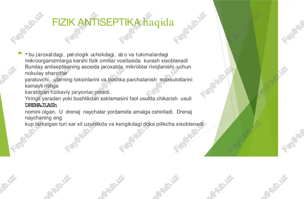 er (optik kvant generatori) amplification by - ingliz suzi abbreviaturasi: light stimulated emission of radiation - optik kogerent nuralinish manbai bulib, yukori yunalganlik va zichligi katta energiyaga egaligi bilan xarakterlanadi. tibbiyotda lazer nurlarining ikki - yukori va past energiyali turi ishlatiladi. yukori energiyali lazer nurlari kuyidagi ta'sirlarga ega: tukimalardagi xarorat bir necha yuz gradusga etadi. tukimalarda kuzatiluvchi uzgarishlar termik kuyishni eslatadi; tukimlarda paydo buladigan «portlash samarasi» - «zarba okimi» kattik va suyuk moddalarning bir laxzali gaz xolat iga ut ishi nat ij asida sodir buladi . buning natijasida esa xujayra va tukima ichi bosimi keskin oshadi; lazer nurlari yukori energiyasi tukimalarda elektr maydoni paydo bulishiga olib kelib, elektr kursatkichlarini, solishtirma ogirligi, dielektrik utkazuvchanlik va boshkalarni uzgarishi kurinishida elektrokimyoviy samaraga steril koagulyat sion parda inf ektsiyaning tarkalishiga sabab buladi. natijada tukimalar yuzasida paydo bulib, toksinlarni surilishiga va tuskinlik kiladi. past energiyali lazer atayin tukimalardagi reaktsiyalarni uzgartiradi. kam kuvvatli lazerkizil va infrakizil …