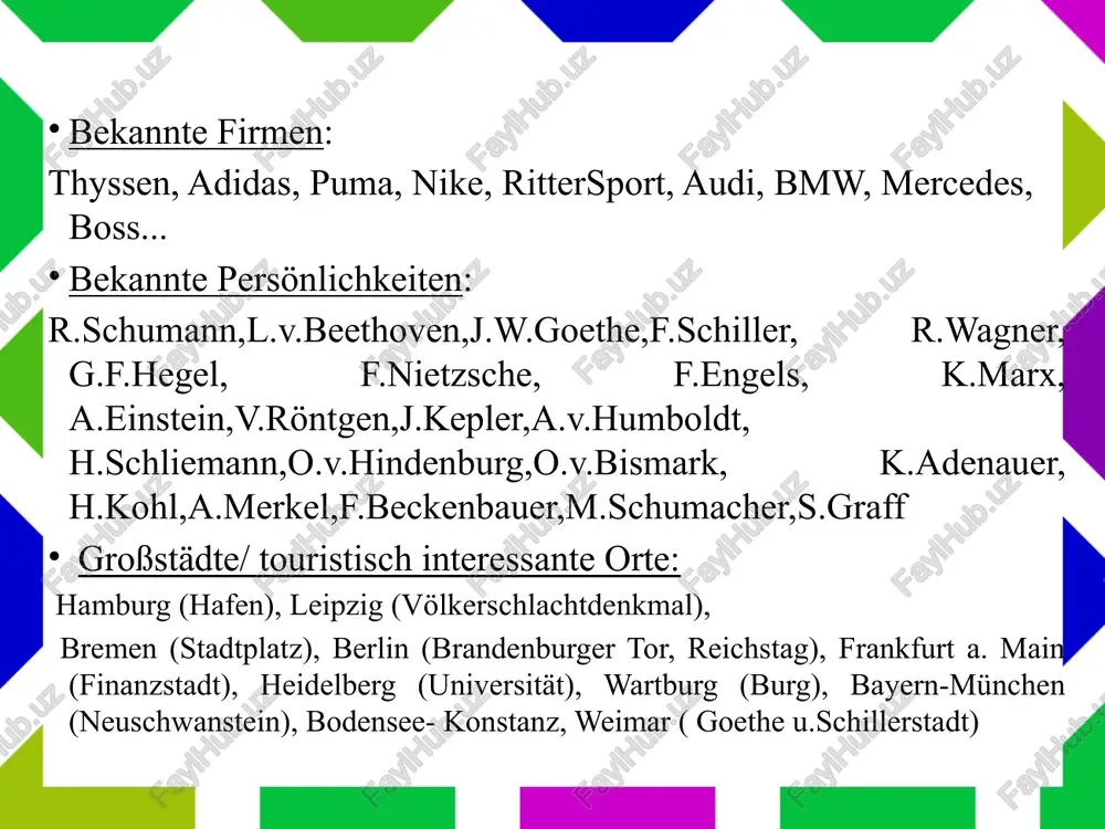 sisch 14 staatsform : parlamentarische monarchie staatsoberhaupt : großherzog henri von nassau weilburg (heinrich i.) fläche : 2.586,4 km² nach malta das zweitkleinste mitglied der europäischen union einwohnerzahl: 525.000, davon 43,2 % ausländer autokennzeichen : l grenzen : an frankreich (im süden), an deutschland (im osten), belgien (im norden u. westen) währung : euro 15 fürstentum liechtenstein amtsprache : deutsch hauptstadt : vaduz staatsform: konstitutionelle erbmonarchie staatsoberhaupt : fürst hans adam ii. von und zu liechtenstein, vertr. d. erbprinz alois von und zu liechtenstein einwohnerzahl : 36. 500 fläche: 160 km²(der kleinste der deutschsprachigen staaten) fürstenmonarchie ist mitglied der vereinten nationen (uno) und des europäischen wirtschaftsraums (ewr), andererseits nicht der europäischen union (eu) 16 autokennzeichen : fl grenzen : an die schweiz (kanton st.gallen, graubünden), republik österreich (im osten) währung: schweizer franken/ rappen die größte stadt: schaan schloss vaduz 17 image2.png image4.png image5.png image6.jpeg image7.jpeg image8.jpeg image9.jpeg image10.jpeg image11.jpeg image12.jpeg …