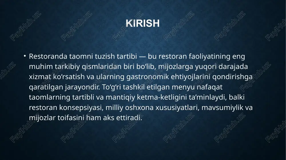 a tashkil qilinadi. biznes-lunch menyusi bir necha turdagi atirlar, ikki yoki uchta sho'rva, bir nechta asosiy taomlar, shirinliklar, issiq va sovuq ichimliklar, nondan iborat. uning narxi belgilangan muddat davomida bir xil bo'lib qoladi. ushbu menyu ish kunlari soat 12:00 dan 16:00 gacha mijozlarga tezkor xizmat ko'rsatish uchun mo'ljallangan. yakshanba kungi brunch menyusi yakshanba kunlari restoranlarda oilaviy nonushtalar uchun mo'ljallangan. ushbu maxsus bufet uslubidagi menyuda atirlar, taomlar, shirinliklar va ichimliklarning keng tanlovi mavjud. yakshanba kungi brunch narxi o'zgarmasligicha qolmoqda. restoranlar, kafeteryalar va kafelarda bepul tanlov menyusi qo'llaniladi. u ma'lum bir tartibda joylashtirilgan taomlar ro'yxatidan iborat. xaridor o'z ehtiyojlariga qarab idishlarni tanlaydi. menyuda taomning nomi, unumdorligi va narxi ko'rsatilgan. banket menyusi . bunday menyuni yaratish ziyofatning tabiatiga qarab o'ziga xos xususiyatlarga ega. misol uchun, to'liq ofitsiant xizmati bilan stol yonidagi ziyofat va qisman ofitsiant xizmati bilan stol yonidagi ziyofat nonushta, tushlik yoki kechki ovqat bo'lishi mumkin, bu menyuni belgilaydi. ushbu menyuning yana …