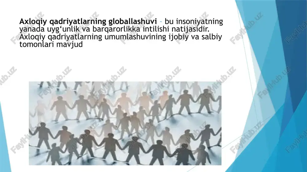 rib borib, yevropadagi yangicha tamoyillarni diqqat bilan kuzatish yo‘lidan bormadilar, qaytaga xv asrdan keyin musulmon olami tafakkurida turg‘unlik, kibrlanish va yalqovlanish kuchaydi, ix-x asrlarning o‘ziga xos sharoitida shakllangan ahli sunna va jamoa aqidalarini tanqidiy qayta ko‘zdan kechirish hech kimning xayoliga kelmadi. eng asosiysi, bu erda ham alloh kalomi va bandalarning talqinlari orasidagi sifatiy farqqa e’tibor kamaydi. natijada, yangi davr yevropa tadqiqotchilari tabiiy va aniq fanlar taraqqiyotiga mahliyo bo‘lib, ma’naviyat sohasida borgan sari imondan uzoqlashib, chalkash nazariyalar girdobiga tortilib ketayotganliklarini sezmay qoldilar. axloq tushunchasi axloq bu – ezgulik va yomonlikni ajrata oluvchi mezon hisoblanadi. inson qalbining asosiy vazifalaridan biri hayot va umumbashariy axloqiy qarashlarni shakllantiruvchi bvrometrdir. chunki alohida inson axloqi umuminsoniy ong va uning aksiomalari asosida shakllanadi. shuning uchun inson axloqi axloqiy tartib va butun dunyodagi axloq o‘rtasidagi ko‘prik hisoblanadi. barcha axloqiy harakatlarning yagona maqsadi – insonga ezgulik yo‘lini ko‘rsatishdir. agar axloqiy tubanlashsa, inson erkinlikdan yiroqlashadi. bizning nazarimizda, axloqqa rostlik, sotilmaslik, …