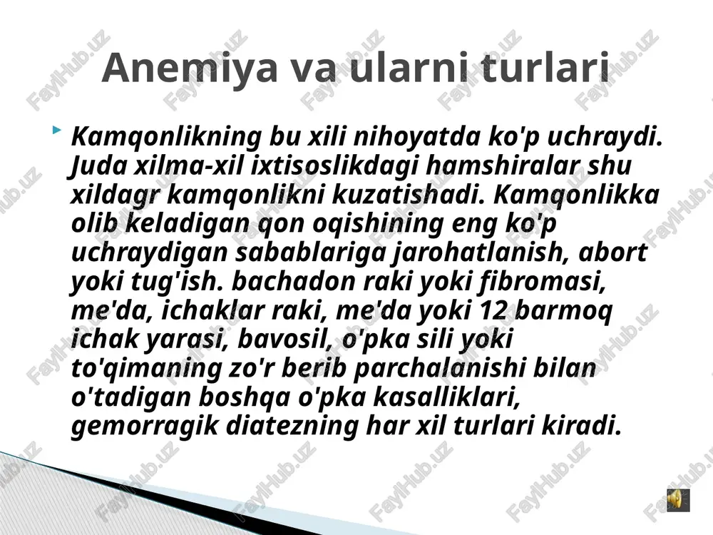 ayoq bemorlar o'zini yaxshi his qila boshlaydilar, qonda retikulotsitlar soni tezda ko'payadi va qizil qon ko'paya boshlaydi. jigar bilan davolash muttasil olib borilishi kerak. bemor ahvoli durust bo'lsa, jigar haftasiga 2—3 martadan buyuriladi. jigar bilan davo qilishni to'xtatib qo'yish kasallikning qaytalanishiga olib keladi. so'ng­gi yillarda birmer kasalligiga davo qilish uchun juda kuchli yangi dorilar topildi. chunonchi, jigardan folat kislota (vitamin b12 kompleksining tarkibiy qismi) ajratib olindi; bu modda yangi sabzavotlarda (loviya, pomidor, sabzi, gulkaramda) bo'ladi. u bemorga kuniga 2 martadan 0,02—0,03 mm miqdorida (ichishga yoki parenteral) beriladi. davolash uslubi gemolitik anemiya eritrotsitlar gemolizi ro'y beradigan a'zolar funksiyasining oshishi natijasida rivojlanadi. bu eritrotsitlarning jadal par-chalanishiga sabab bo'ladi. gemolitik kamqonlikning asosiy bel­gisi eritrotsitlarning yuqori darajada parchalanishi va ular yashash davrining qisqarishidir. fiziologik sharoitlarda eritrotsitlarning yashash davri 100— 120 kunni tashkil qiladi. qarib borayotgan eritrotsitlar taloq sinuslarida va ilikda sekvestratsiya (o'lik etga aylanish) ga uchraydi. gemolitik kamqonlikda eritrotsitlarning yashash davri 12—14 kungacha qisqaradi. …