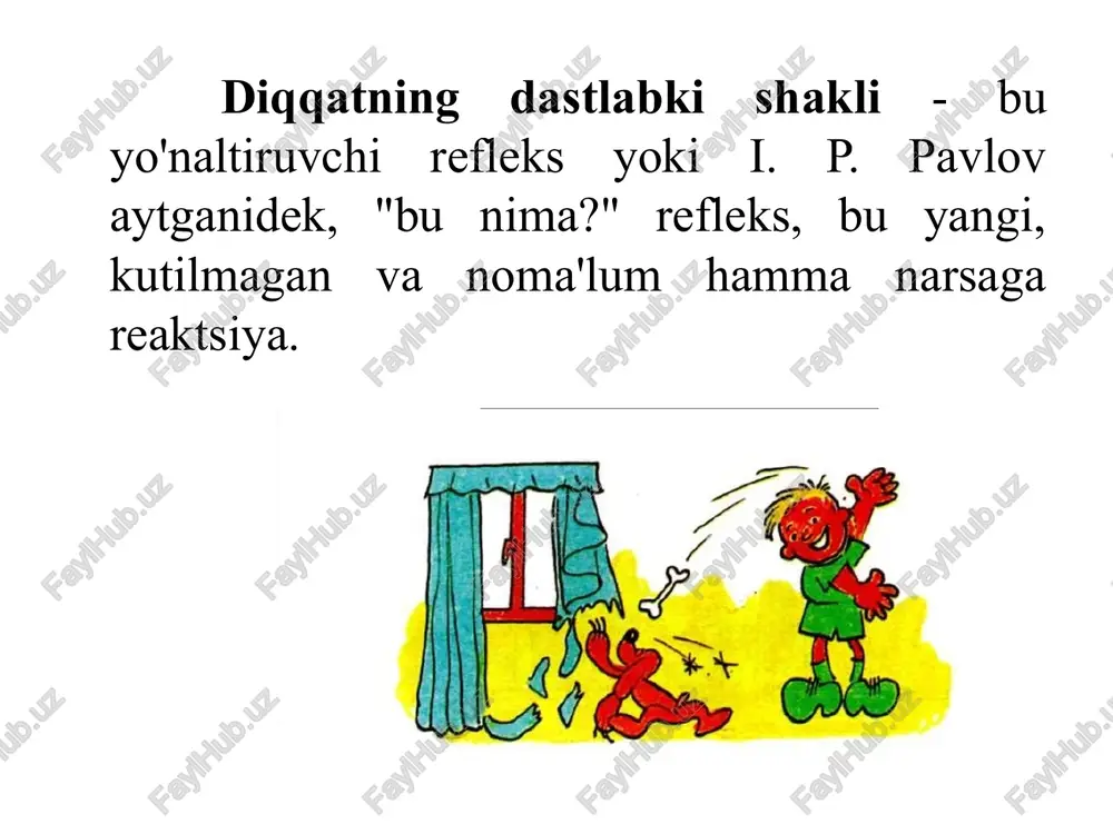 shtirish - bu yangi vazifaga javoban diqqatni bir ob'ektdan ikkinchisiga yoki bir faoliyatdan ikkinchisiga o'tkazish. bunday siljishni talab qilmaydigan faoliyat haqida o'ylash qiyin. axir, yuqorida aytib o'tganimizdek, insonning diqqat doirasi unchalik katta emas. faqat diqqatni o'zgartirish qobiliyati atrofimizdagi dunyoni barcha xilma-xilligi bilan tushunishga imkon beradi. 3. maktabgacha yoshdagi diqqatni rivojlantirish maktabgacha yoshdagi bolalarda e'tiborni rivojlantirish xususiyatlari: uning konsentratsiyasi, ko'lami va barqarorligi sezilarli darajada oshadi; ixtiyoriy diqqatni nazorat qilish elementlari nutq va kognitiv qiziqishlarni rivojlantirish asosida rivojlanadi; e'tibor vositachilikka aylanadi; ixtiyoriylikdan keyingi diqqat elementlari paydo bo'ladi. image1.jpeg image2.jpeg image3.jpeg image4.jpeg image5.jpeg image6.jpeg image7.jpeg image8.jpeg image9.jpeg image10.jpeg image11.jpeg image12.jpeg image13.png image14.jpeg image15.png image16.jpeg image17.jpeg bhewhee topmoxkehue a a a ka>kabin hobbin pasapaxkutennb bbi3sbibaect opmehtmpoboyhbin pecpnekc «4to takoe?» bce apyrue pecbnekcbi npw 3tom bpemehho topmo3atca. teacher conducts the task performing 499343302 g nonatue o shymanvu kpyteuxn’ x = wb x kpyreuxuii b. a. cvxonorma: yu x | cg © he zaunwerio | bmu.muzkult.ru/img/upload/1874/documents/kruteczkij_v.apsikhologiya …