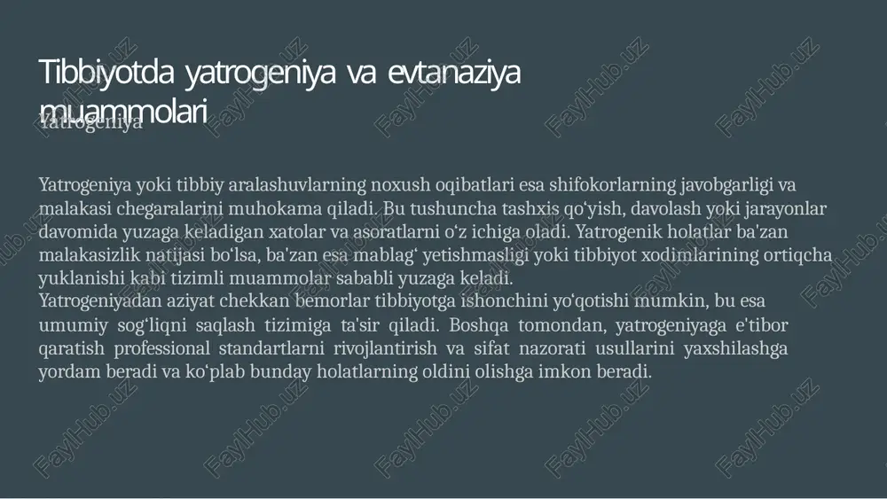 qabul qilinadigan yoki yo'qligini muhokama qilishda chuqur falsaviy munozaralar tug'diradi. utilitarizm utilitarizm, deontologiyadan farqli o'laroq, harakatlarning natijalariga e'tibor qaratadi. jeremi bentam va jon styuart mill kabi falsafachilar axloqiy jihatdan to'g'ri harakat eng ko'p insonlar uchun eng katta baxtni keltirib chiqaradigan harakatdir, deb da'vo qiladilar. evtanaziya kontekstida utilitaristlar, uni azob-uqubatlarni kamaytirish va umumiy baxtni oshirish vositasi sifatida ko'rishi mumkin. agar evtanaziya bemorni azob-uqubatlardan qutqarishga yordam bersa, bu axloqiy jihatdan to'g'ri deb baholanadi. biroq, utilitarizm ham tanqidga uchraydi, chunki «eng katta baxt»ni baholash sub'ektiv va o'zgaruvchan bo'lishi mumkin. bir insonning azob-uqubatlarini boshqasining farovonligi bilan solishtirish osonmi degan savol tug'iladi. bundan tashqari, evtanaziyaning legitimatsiyasi suiiste'molliklarga olib kelishi mumkin, bu esa zaif guruhlar ushbu yo'lni tanlashga bosim o'tkazishlariga olib keladi. inson huquqlari va avtonomiya evtanaziya haqida falsafiy munozaralar inson huquqlari va avtonomiya konsepsiyasi bilan ham bog'liq. huquq himoyachilari har bir insonning o'z hayoti va o'limi ustidan nazorat qilish huquqiga ega ekanligini ta'kidlaydilar. ushbu huquq, …