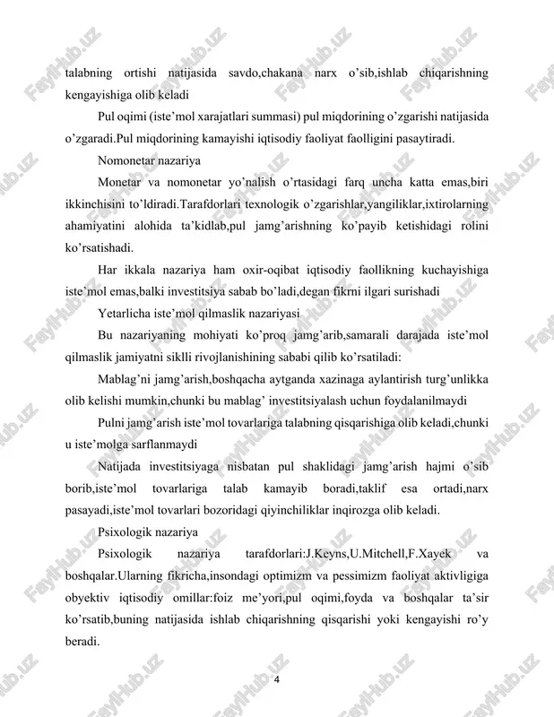 yada metallurgiya va boshqa yetakchi tarmoqlarda mashinali ishlab chiqarish hukmron mavqeni egallagan davrda kuzatiladi.1836-yildagi inqiroz dastlab angliyada boshlanib,keyin aqshga ham tarqaladi,1847-1848 yillarda aqsh va qator yevropa davlatlarida boshlangan inqiroz tub mohiyatiga ko’ra birinchi jahon sanoat inqirozi bo’lgan. kuznets sikli ko‘p hollarda ≪qurilish sikli≫ deb ham nomlanib, 20 yilgacha bo'lgan iqtisodiy tebranishlar bilan aniqlanadi. saymon kuznets o'zining ≪milliy daromad≫ (1946-yil.) nomli kitobida milliy daromad,iste’mol sarflari, ishlab chiqarish maqsadidagi uskunalar hamda bino va inshootlarga yalpi investitsiyalar ko'rsatkichlarida 20 yillik o'zaro bog'liq tebranishlar mavjud bo'lishini ko'rsatib bergan. 1955-yilda amerikalik iqtisodchining xizmatlarini tan olish ramzi sifatida sanoat siklini kuznets sikli deb nomlashga qaror qilinadi.kondratev sikli ≪uzoq to’lqinlar≫ sikli deb ham ataladi.sikllilikning bu nazariyasini ishlab chiqishga rus olimi n.d.kondratev katta hissa qo'shgan. uning tadqiqoti angliya, fransiya va aqshning 100-150 yil davomidagi rivojlanishini qamrab olgan. bunda u iqtisodiy o'sishning ko'p o’rinli tahlilini o'tkazib, ya’ni tovar narxlari kapital uchun foiz, nominal ish haqi, tashqi savdo aylanmasi kabi …