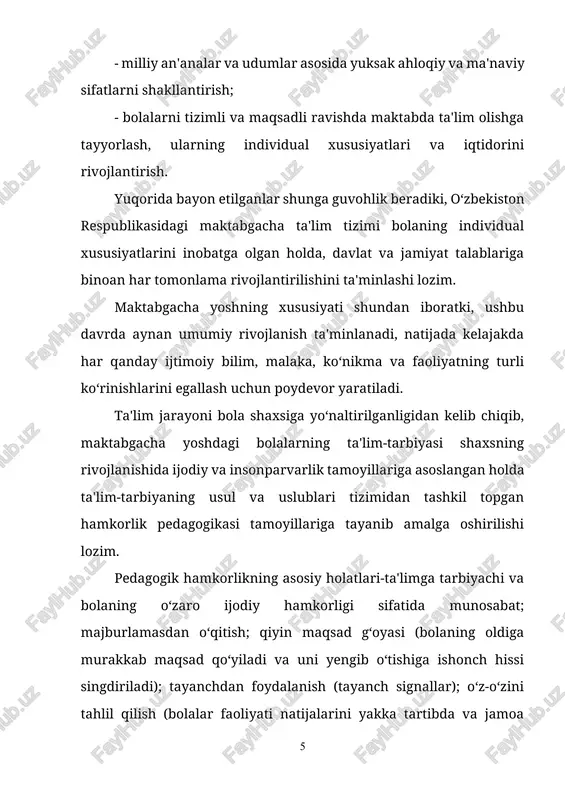 ta'lim-tarbiya berishda shaxsga yo‘naltirigan ta'lim modeli ustuvor sanaladi. shaxsga ongli yondashishning maqsadi-shaxsni rivojlantirish, uni berilgan standart va bosim ostida “o‘zgartirish emas”, balki “uni qanday bo‘lsa, shundayligicha qabul qilish”dir. shaxsiy yondashuv ta'lim jarayoni ishtirokchilarining shaxsiy majburiyatlarini rivojlantirish va to‘liq namoyon qilish uchun sharoit yaratishni ko‘zlaydi. shaxsiy majburiyatlar - bu shaxs tomonidan “shaxs bo‘lish” ijtimoiy buyurtmasini tatbiq etuvchi ma'lum fazilatlarning namoyon etilishidir. pedagog tomonidan qadriyatlar orasida yo‘nalishini aniqlash uning kasbiy faoliyatini belgilaydi. shaxsga yondashuv pedagog va bolaga o‘zini shaxs sifatida his qilishiga, ularning imkoniyatlarini aniqlash va namoyon etishga, o‘zini anglab yetishga, jamiyat tomonidan amalga oshirilishi mumkin bo‘lgan o‘z-o‘zini anglash, o‘z-o‘ziga ishonish va o‘zini kashf qilish usullariga imkon yaratadi. maktabgacha yoshda bola buyumlarning alohida yuzaki xususiyatlarini qabul qilishning yuqori cho‘qqilarini egallaydi, ko‘rgazmali shakldagi amaliy va aqliy vazifalarning yechimini topadi. lekin bola hali buyumlarning ko‘rinishiga ahamiyatsiz bo‘ladi. bu tabiiy hol chunki buyumlar uning uchun mavjuddir va ular bolani faqat amaliy va aqliy faoliyat ob'ekti …